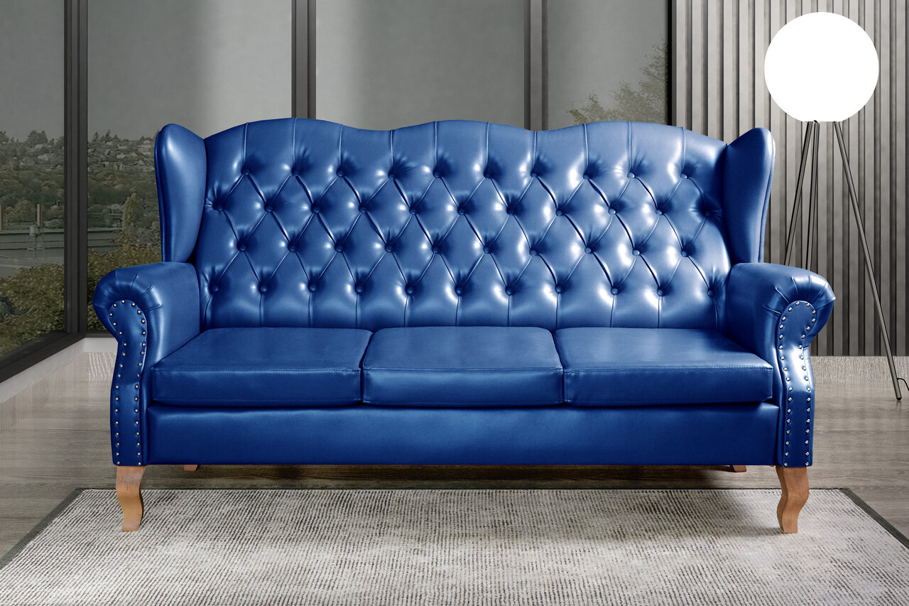Sofá Imperador 3 Lugares Chesterfield Decoração Retrô Vintage - Courissimo Azul