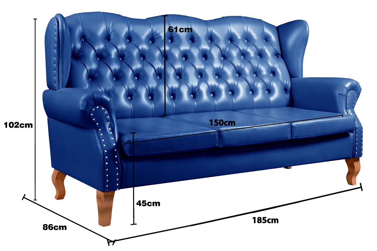 Sofá Imperador 3 Lugares Chesterfield Decoração Retrô Vintage - Courissimo Azul