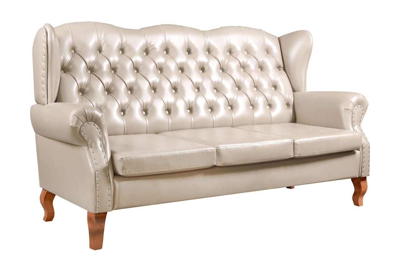 Sofá Imperador 3 Lugares Chesterfield Decoração Retrô Vintage - Courissimo Bege 