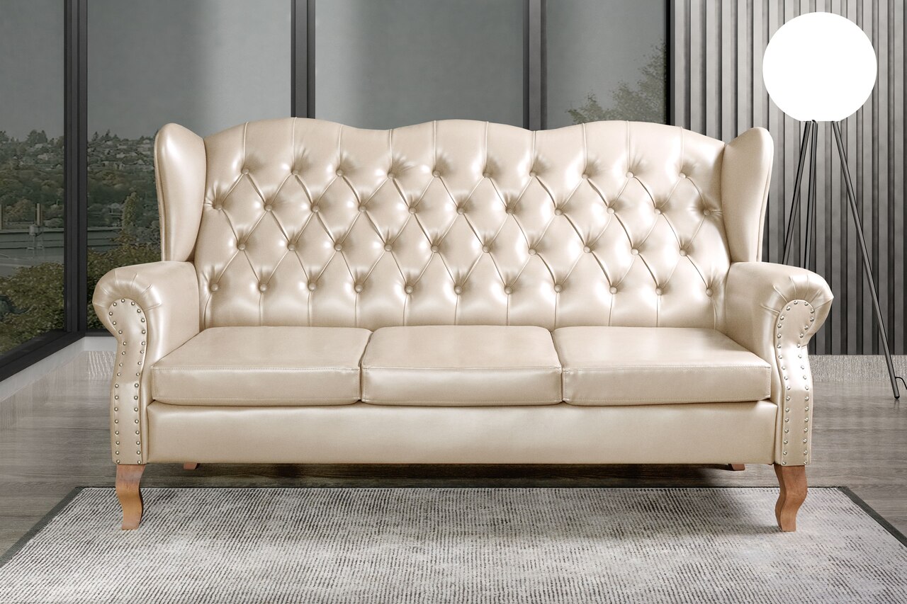 Sofá Imperador 3 Lugares Chesterfield Decoração Retrô Vintage - Courissimo Bege 