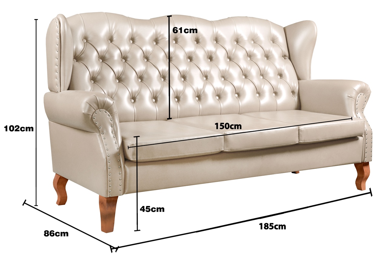 Sofá Imperador 3 Lugares Chesterfield Decoração Retrô Vintage - Courissimo Bege 