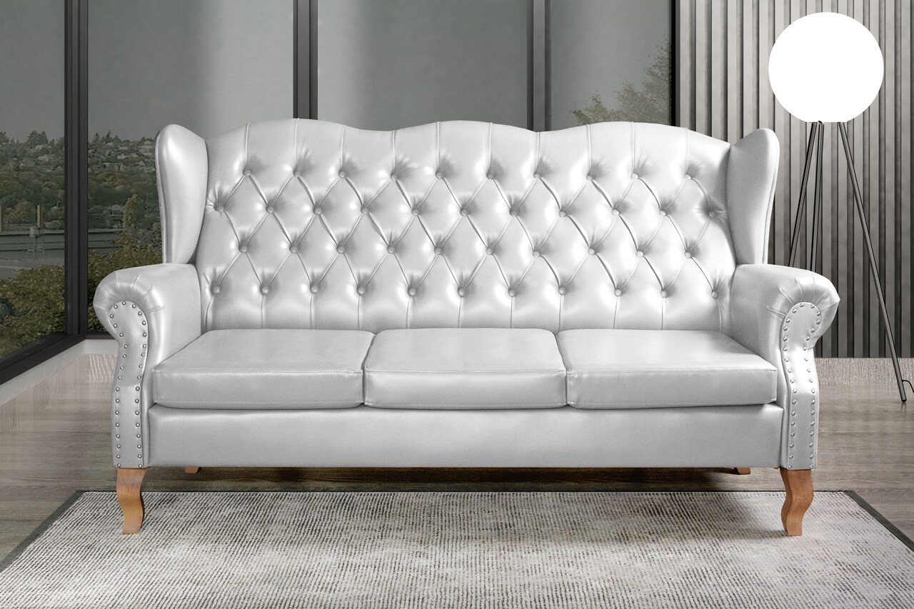 Sofá Imperador 3 Lugares Chesterfield Decoração Retrô Vintage - Courissimo Branco