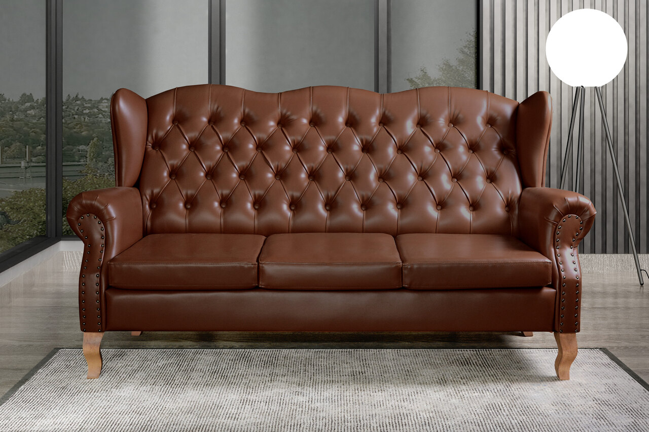 Sofá Imperador 3 Lugares Chesterfield Decoração Retrô Vintage - Courissimo Café