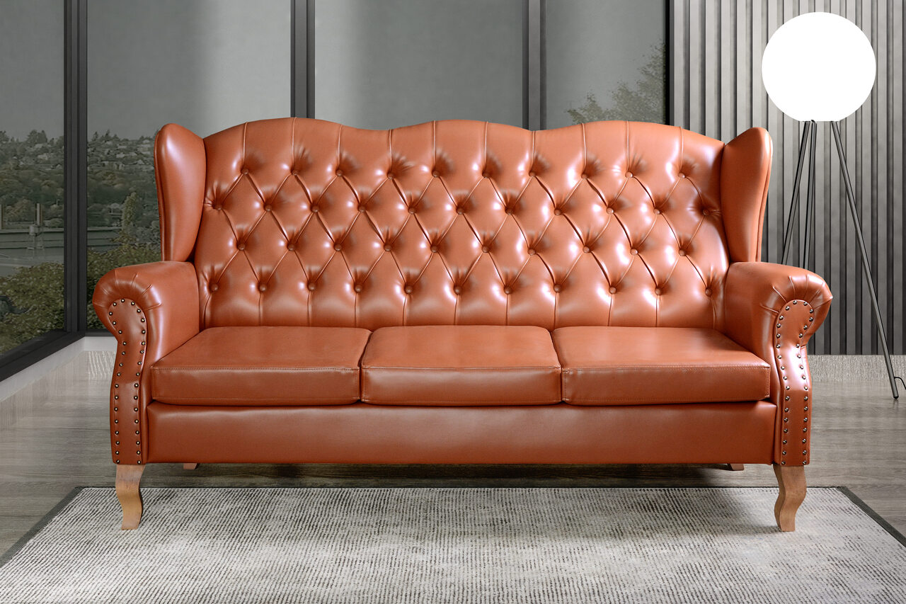 Sofá Imperador 3 Lugares Chesterfield Decoração Retrô Vintage - Courissimo Caramelo