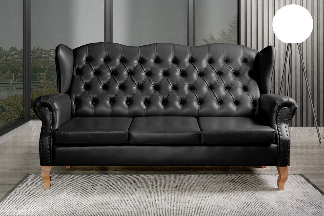Sofá Imperador 3 Lugares Chesterfield Decoração Retrô Vintage - Courissimo Preto