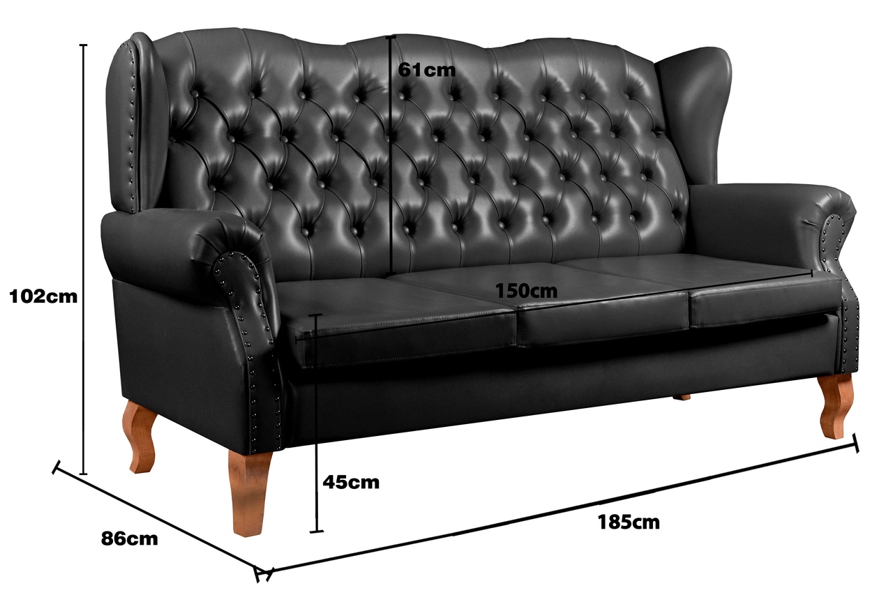 Sofá Imperador 3 Lugares Chesterfield Decoração Retrô Vintage - Courissimo Preto
