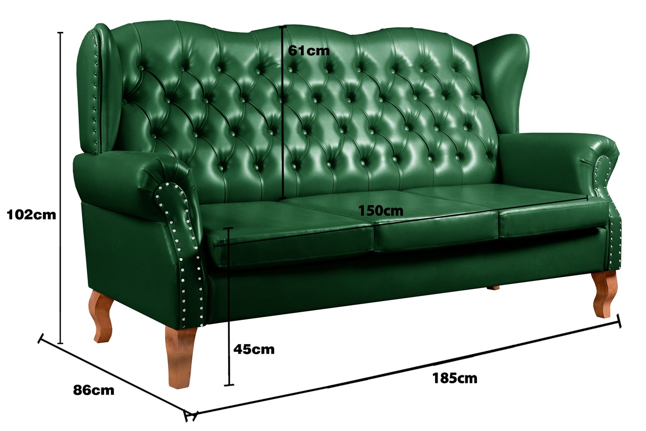 Sofá Imperador 3 Lugares Chesterfield Decoração Retrô Vintage - Courissimo Verde
