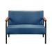 Sofá Namoradeira 2 Lugares Jade Com Apoio De Braço Madeira/metal - Linho Azul
