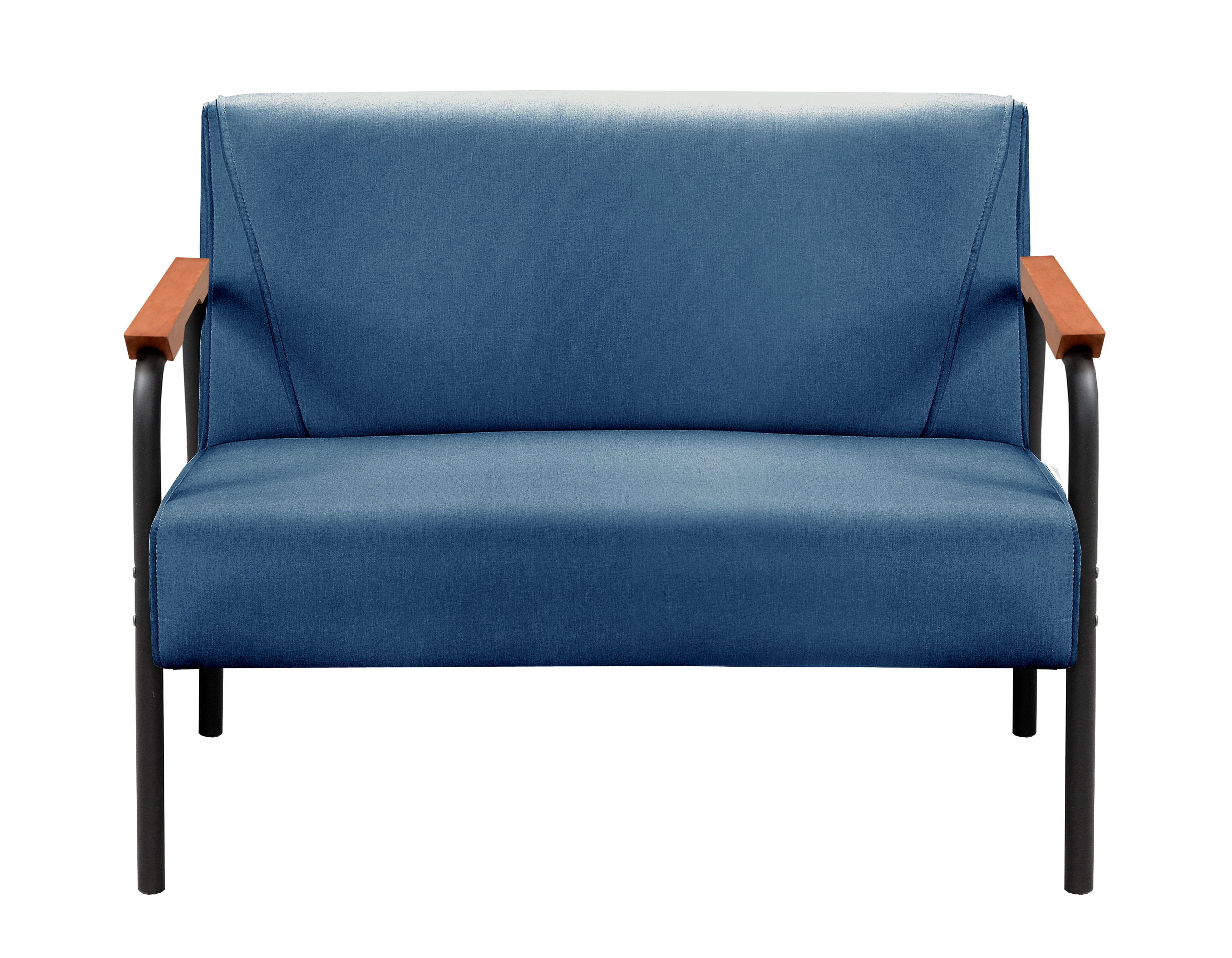 Sofá Namoradeira 2 Lugares Jade Com Apoio De Braço Madeira/metal - Linho Azul