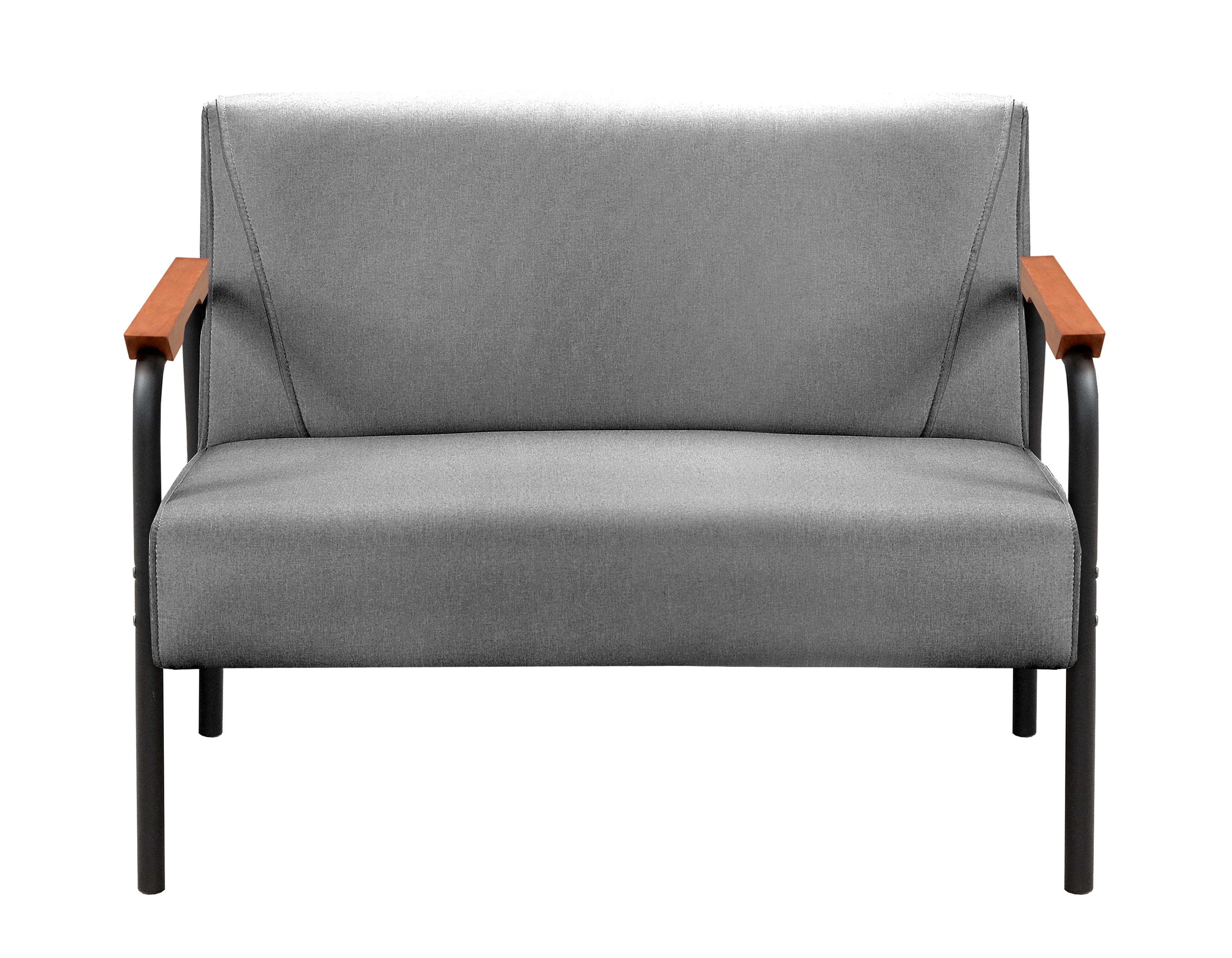 Sofá Namoradeira 2 Lugares Jade Com Apoio De Braço Madeira/metal - Linho Cinza