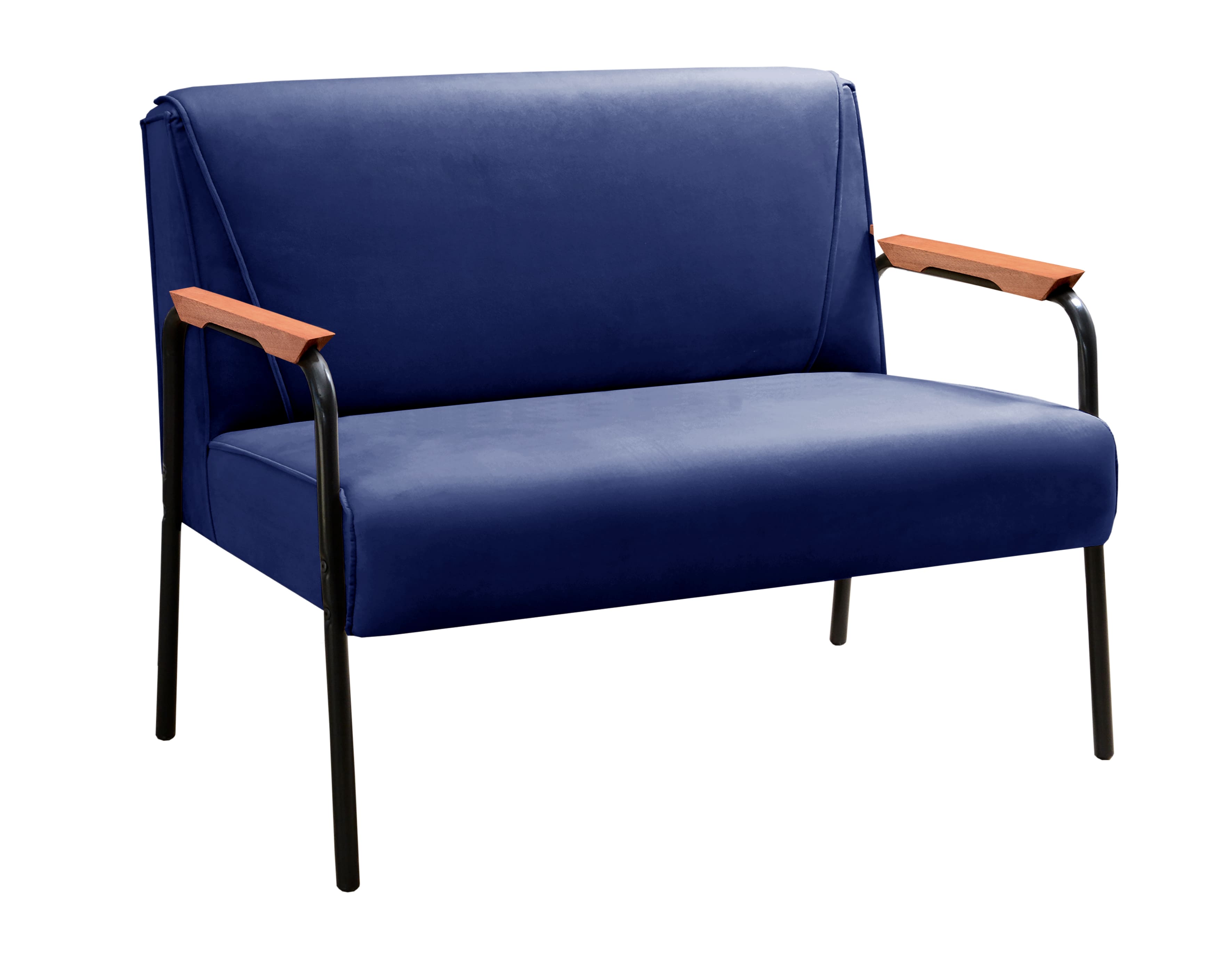 Sofá Namoradeira 2 Lugares Jade Com Apoio De Braço Madeira/metal - Suede Azul