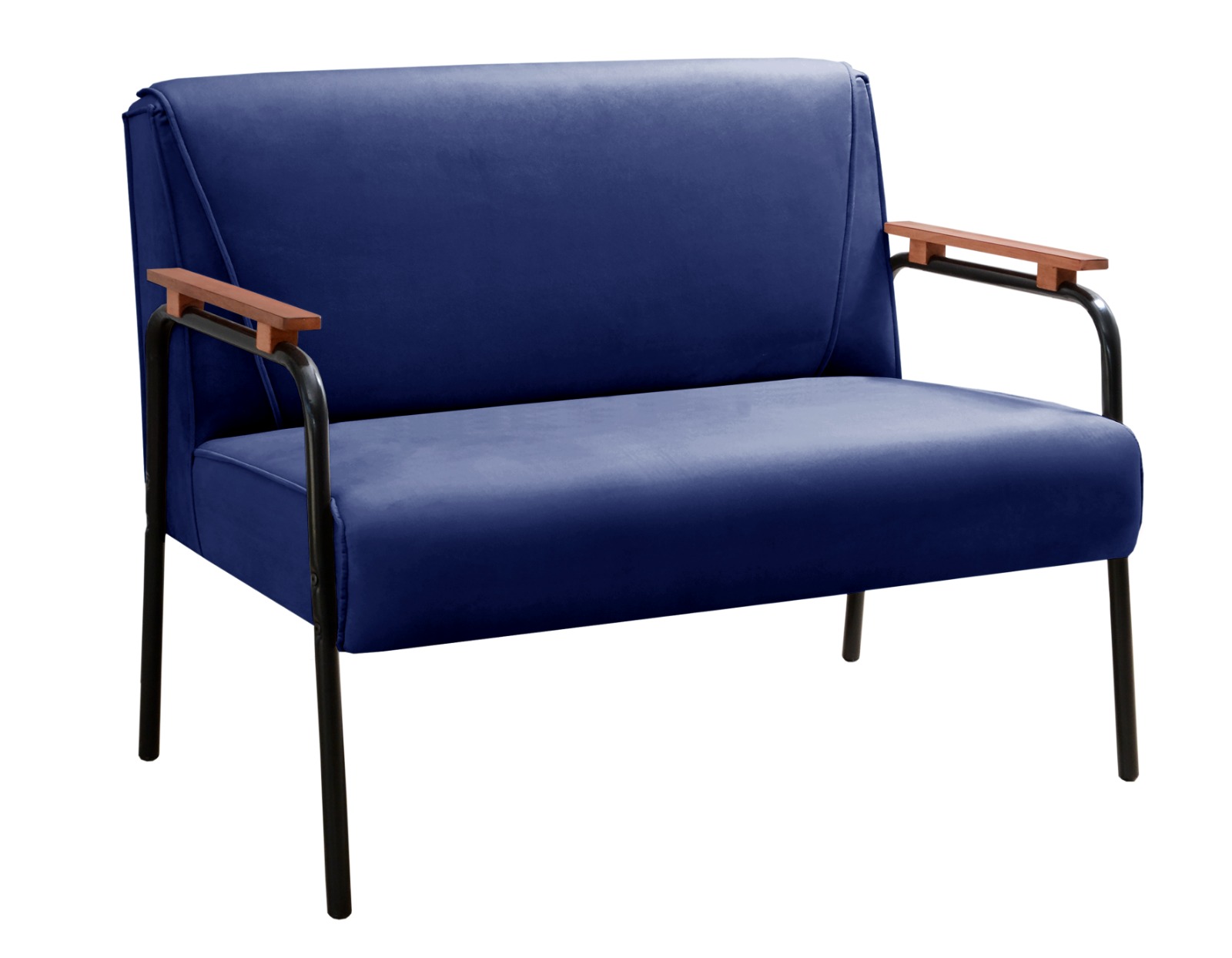 Sofá Namoradeira 2 Lugares Jade Com Apoio De Braço Madeira/metal - Suede Azul