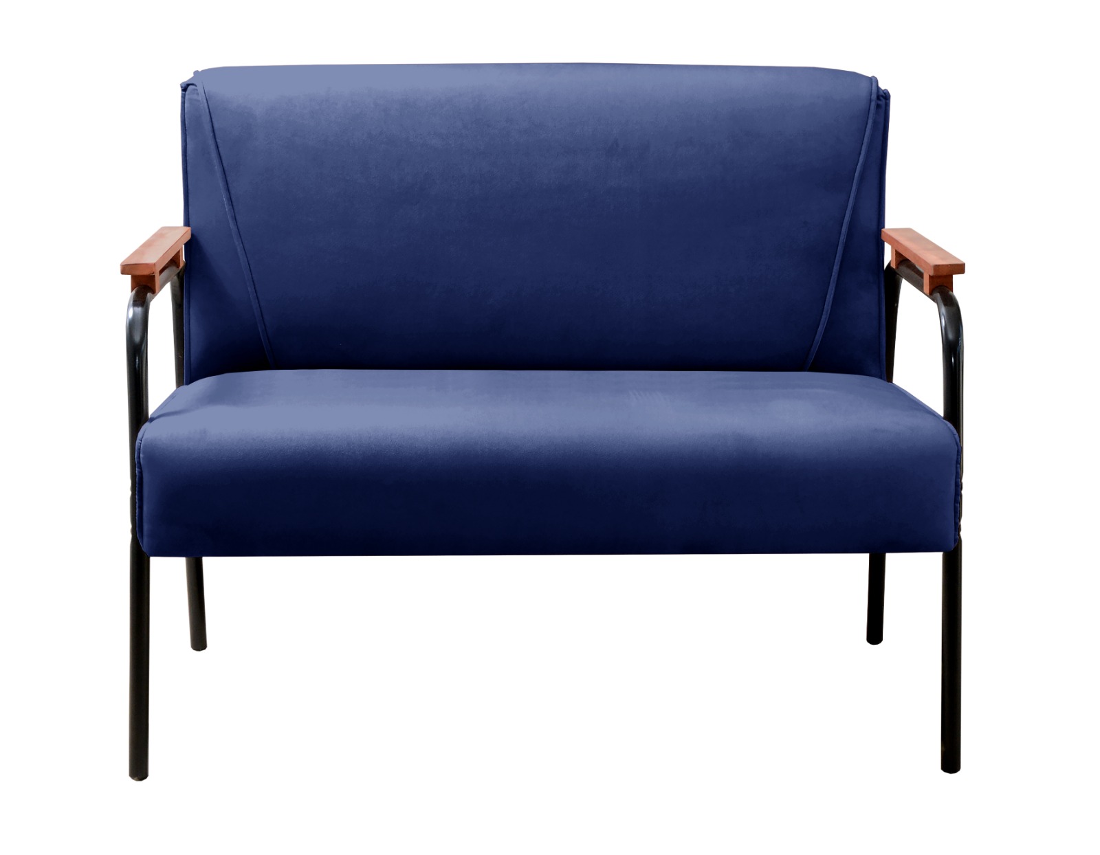 Sofá Namoradeira 2 Lugares Jade Com Apoio De Braço Madeira/metal - Suede Azul