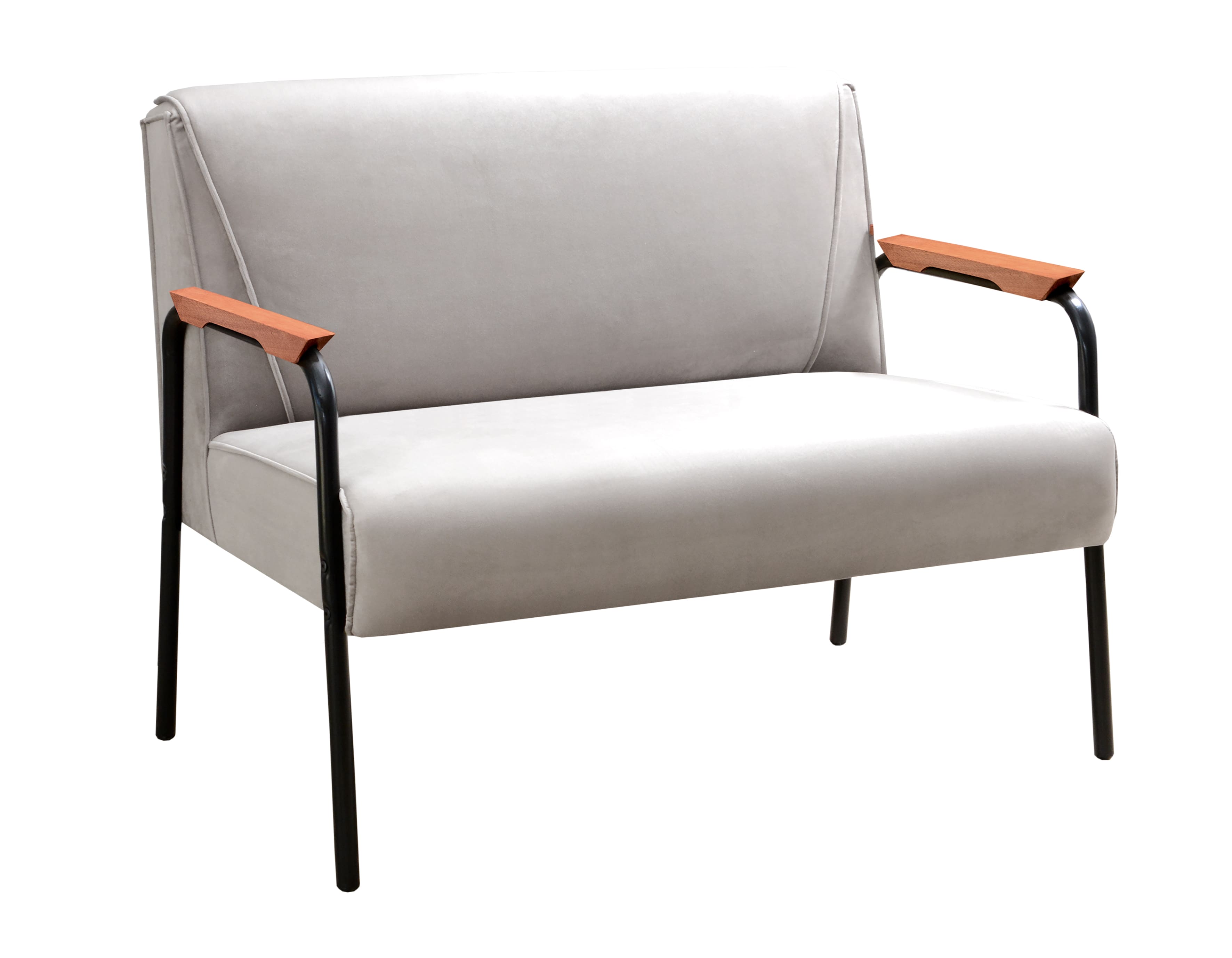 Sofá Namoradeira 2 Lugares Jade Com Apoio De Braço Madeira/metal - Suede Bege