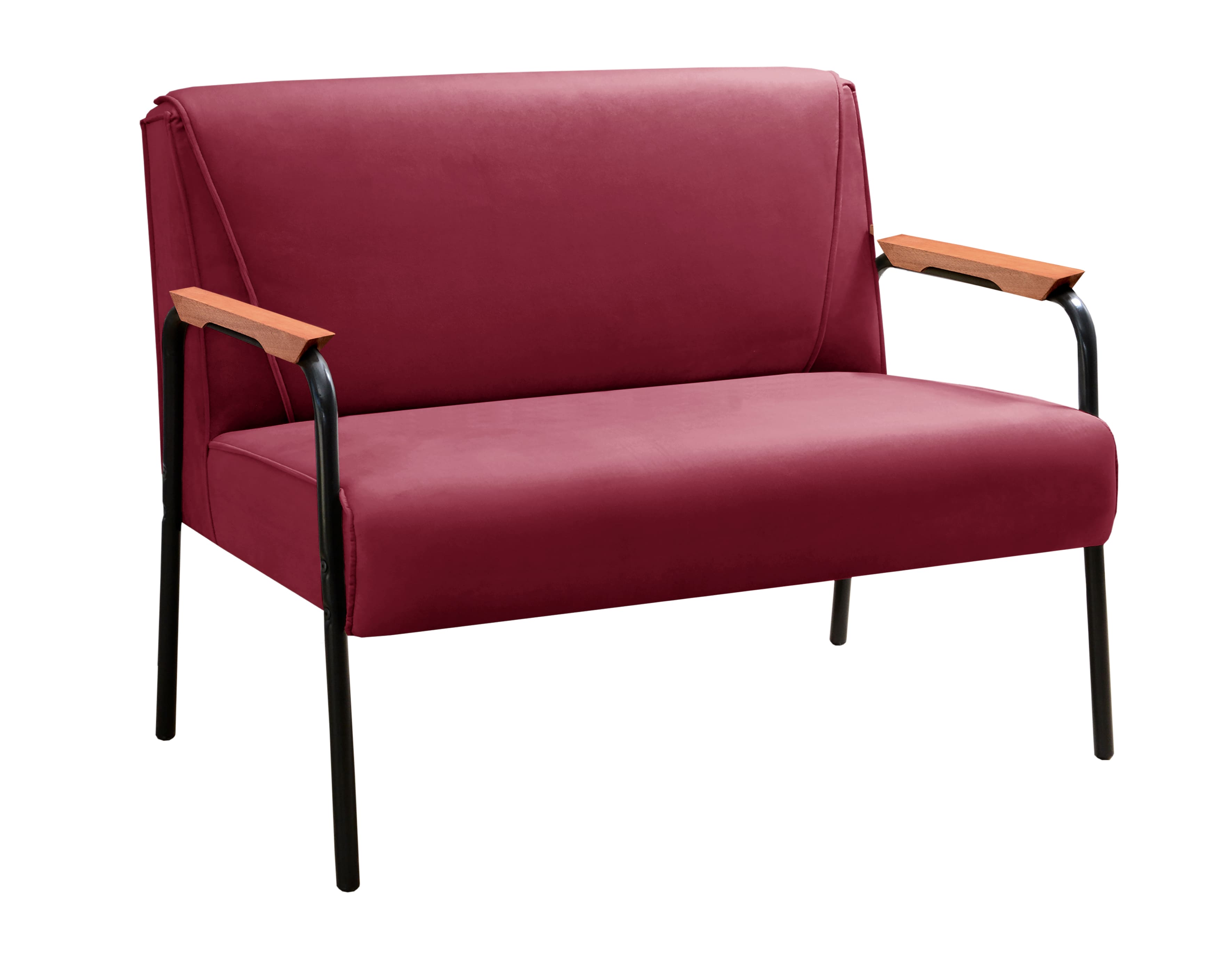 Sofá Namoradeira 2 Lugares Jade Com Apoio De Braço Madeira/metal - Suede Bordô