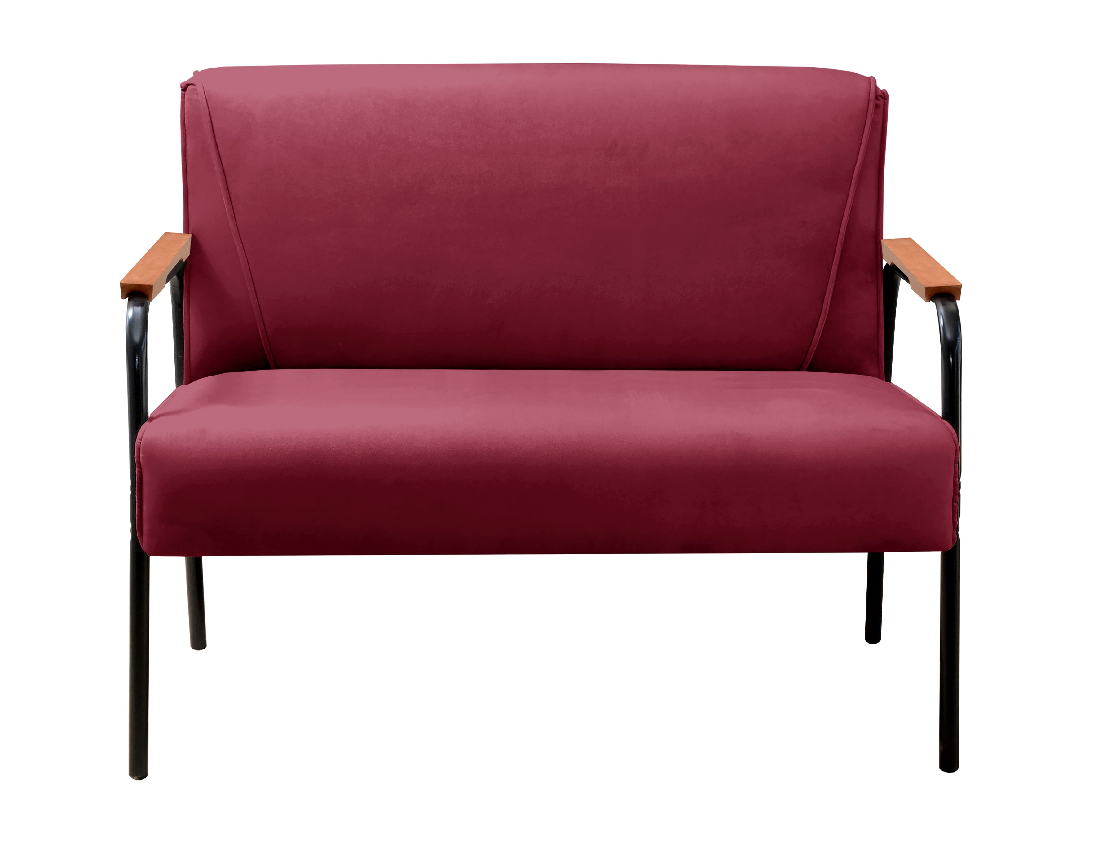Sofá Namoradeira 2 Lugares Jade Com Apoio De Braço Madeira/metal - Suede Bordô