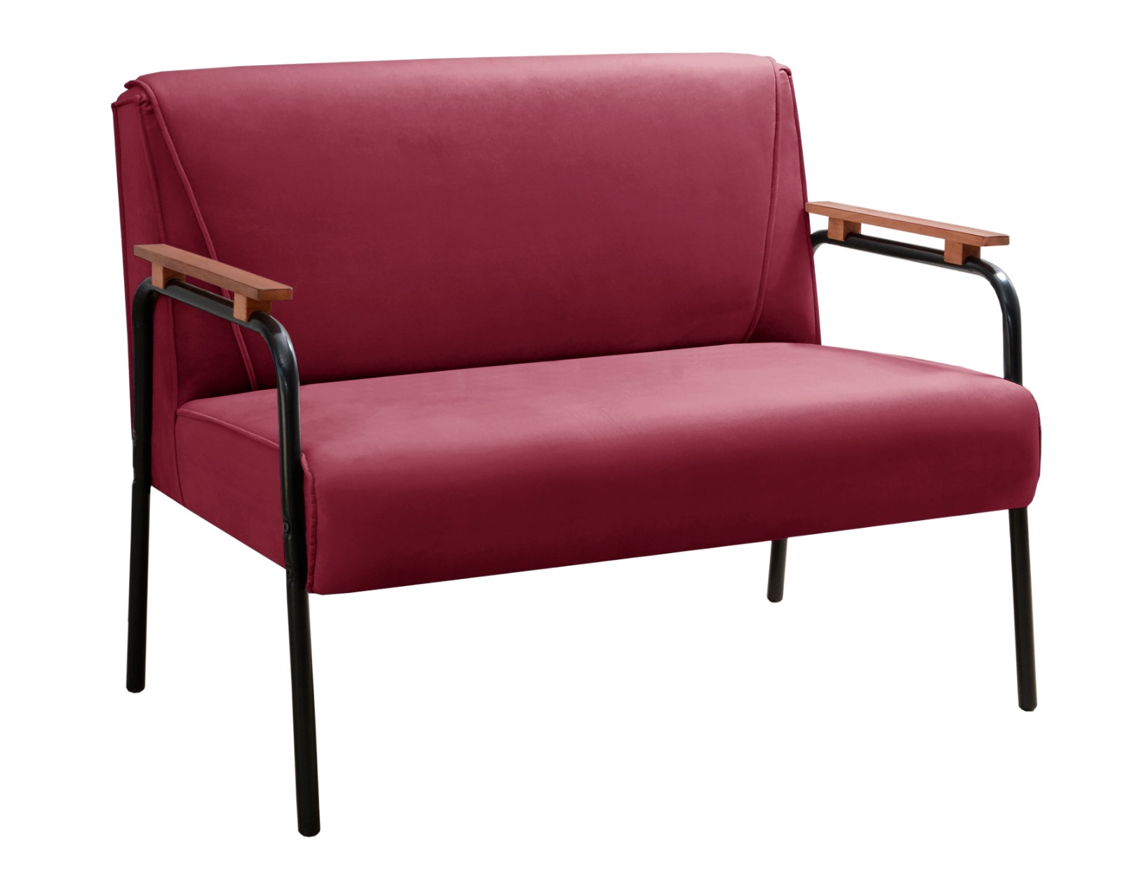 Sofá Namoradeira 2 Lugares Jade Com Apoio De Braço Madeira/metal - Suede Bordô