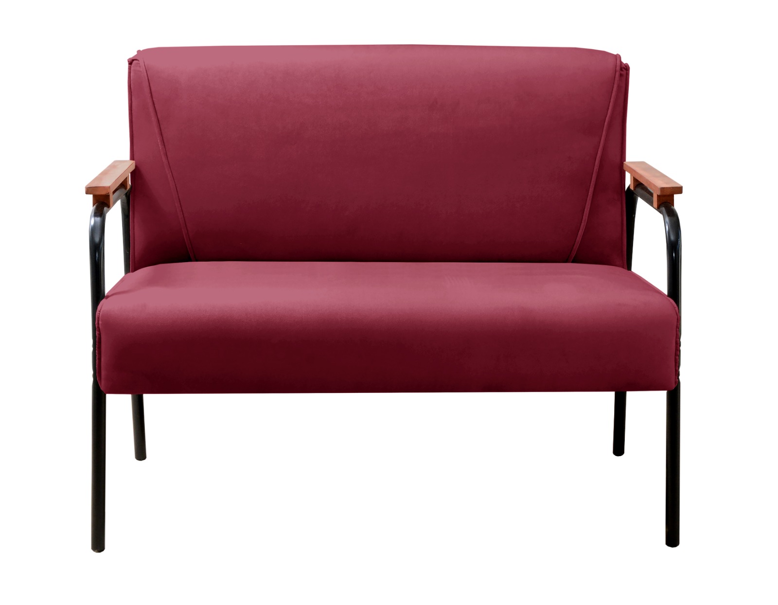 Sofá Namoradeira 2 Lugares Jade Com Apoio De Braço Madeira/metal - Suede Bordô