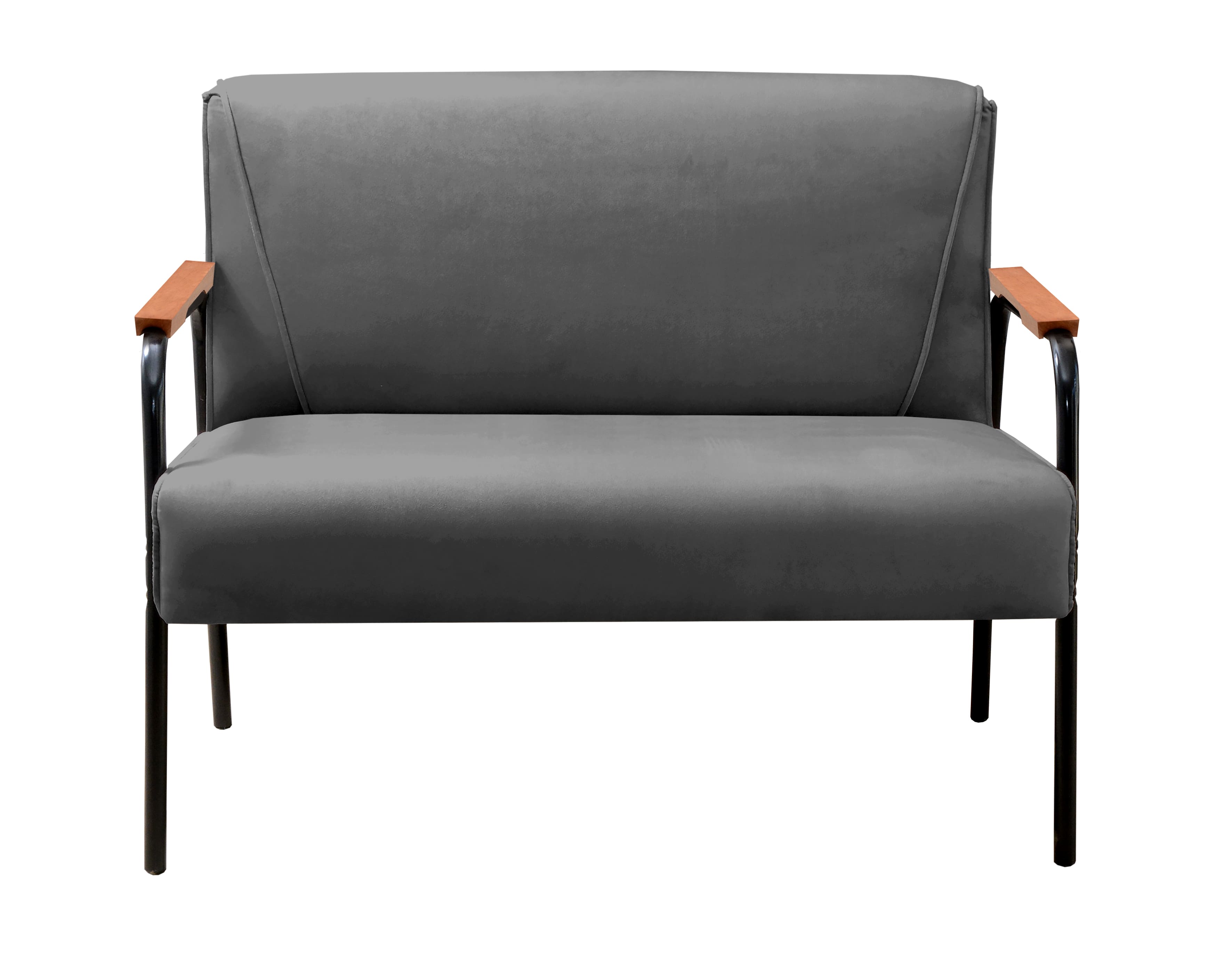 Sofá Namoradeira 2 Lugares Jade Com Apoio De Braço Madeira/metal - Suede Cinza