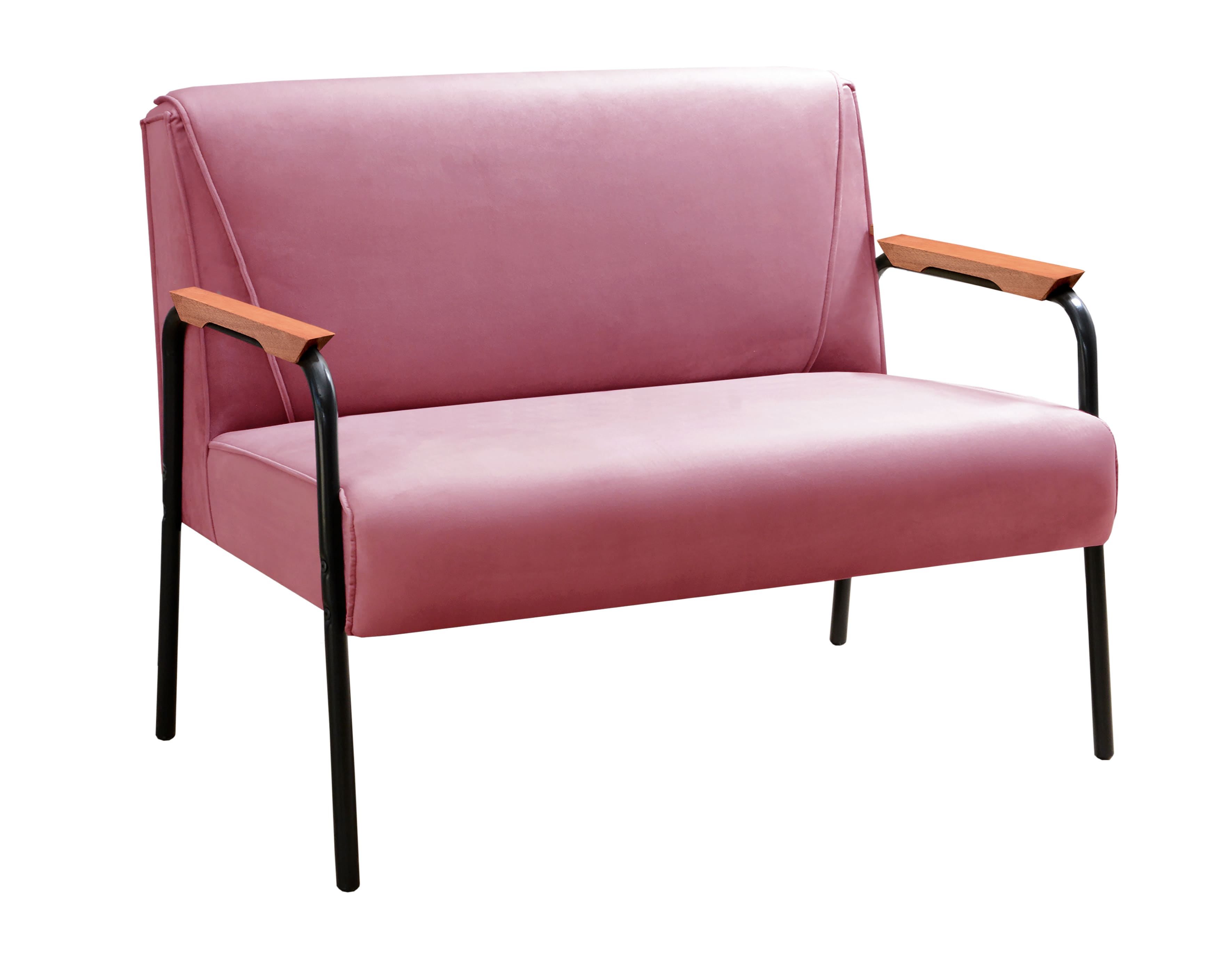 Sofá Namoradeira 2 Lugares Jade Com Apoio De Braço Madeira/metal - Suede Rosa
