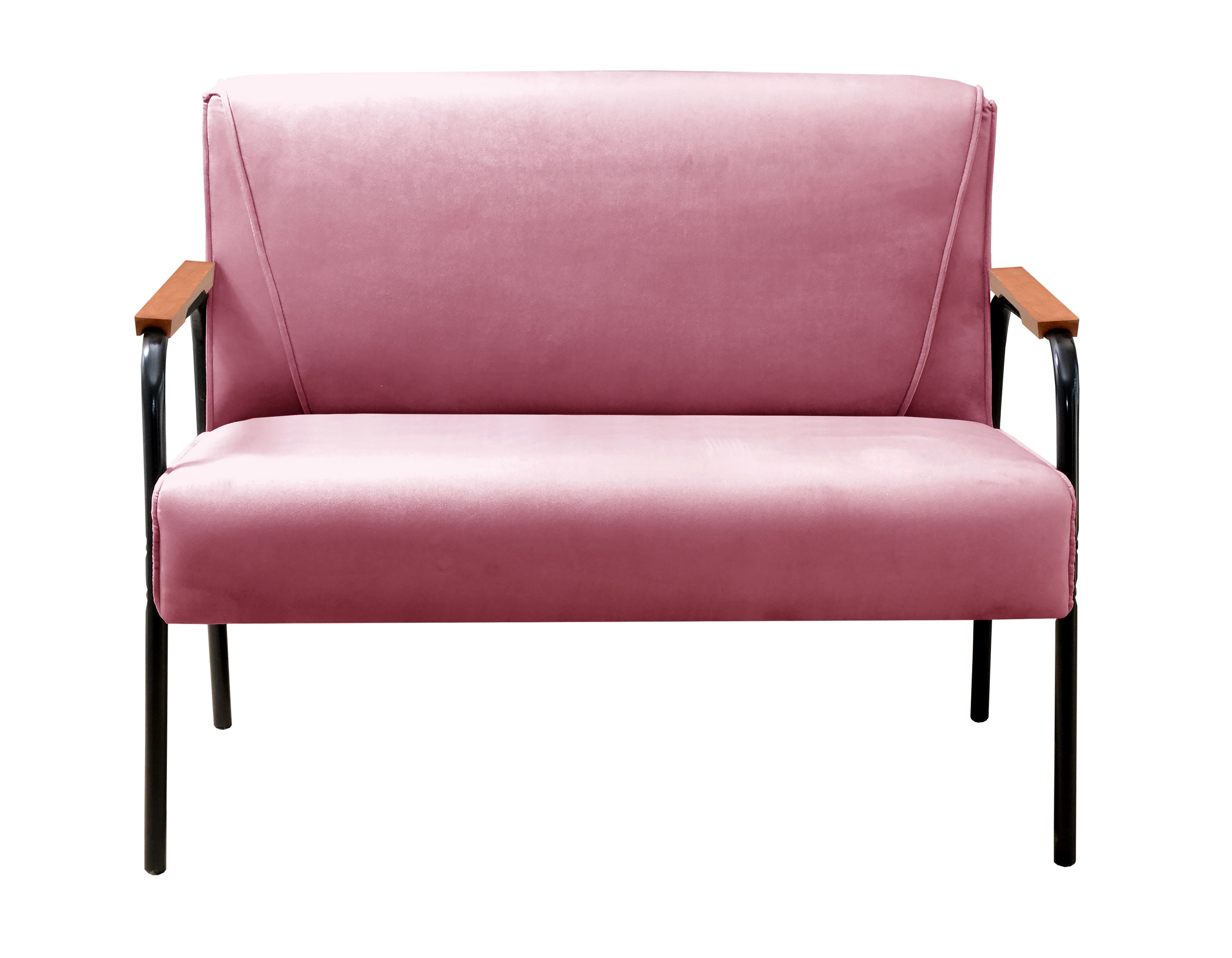 Sofá Namoradeira 2 Lugares Jade Com Apoio De Braço Madeira/metal - Suede Rosa