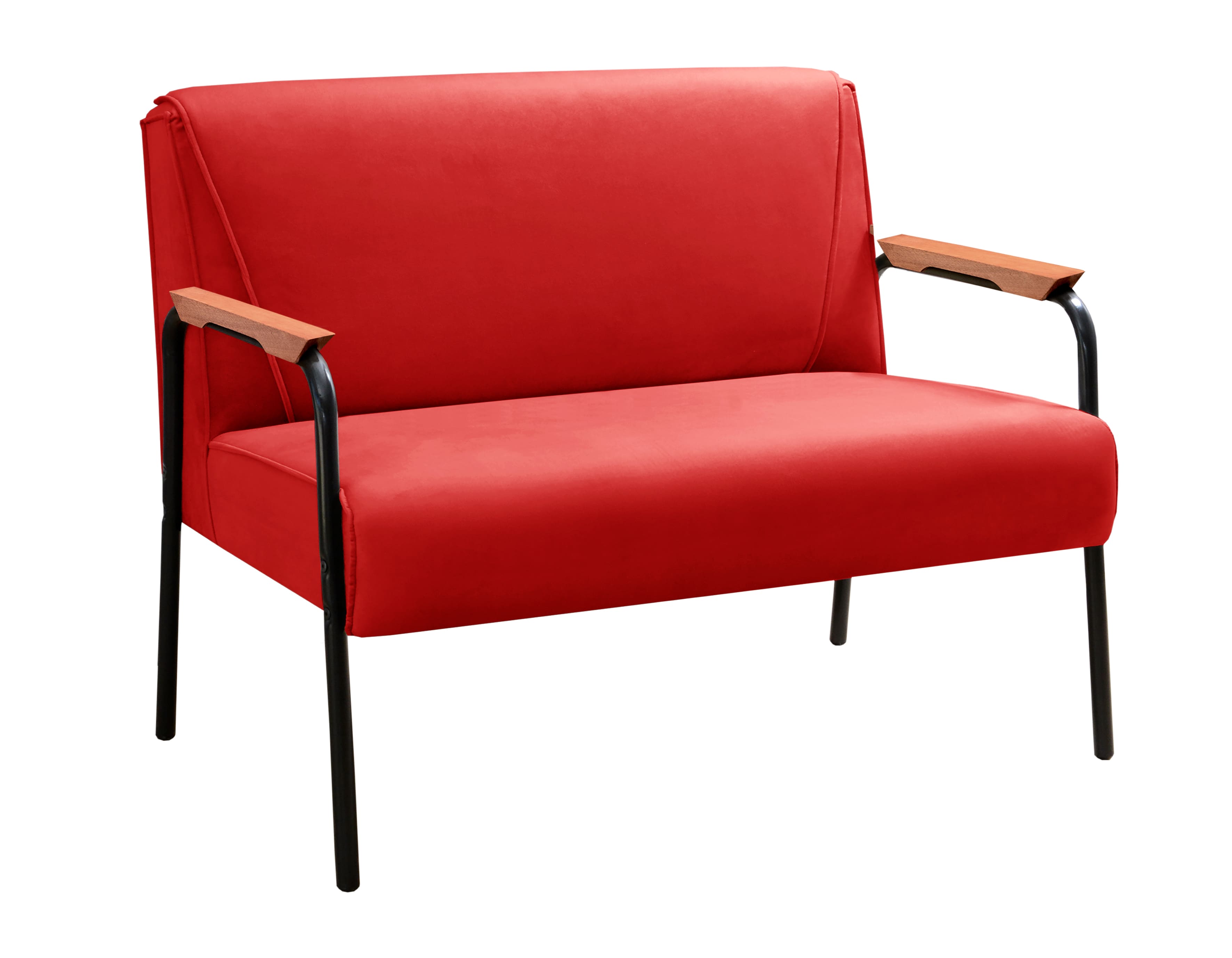 Sofá Namoradeira 2 Lugares Jade Com Apoio De Braço Madeira/metal - Suede Vermelho