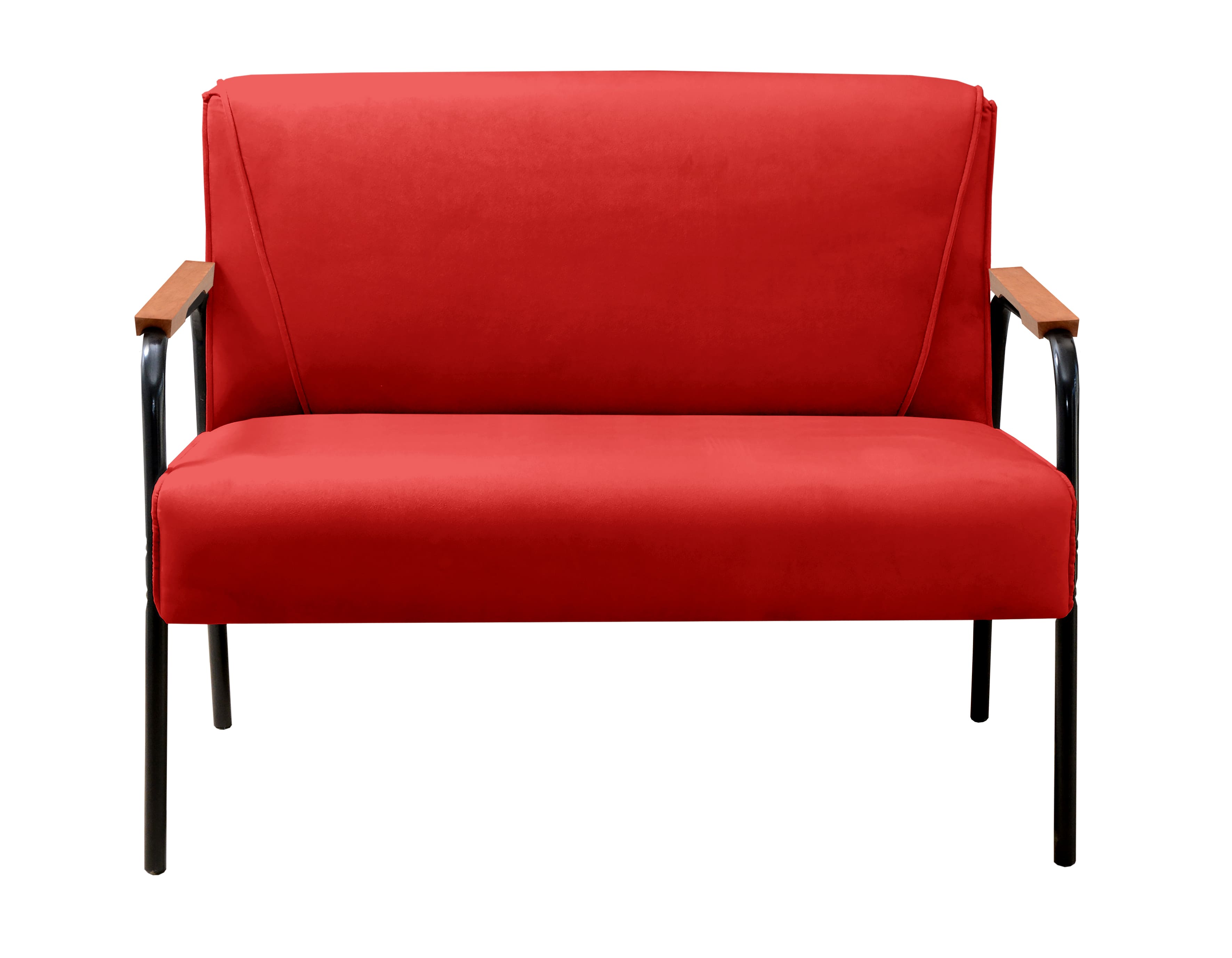 Sofá Namoradeira 2 Lugares Jade Com Apoio De Braço Madeira/metal - Suede Vermelho