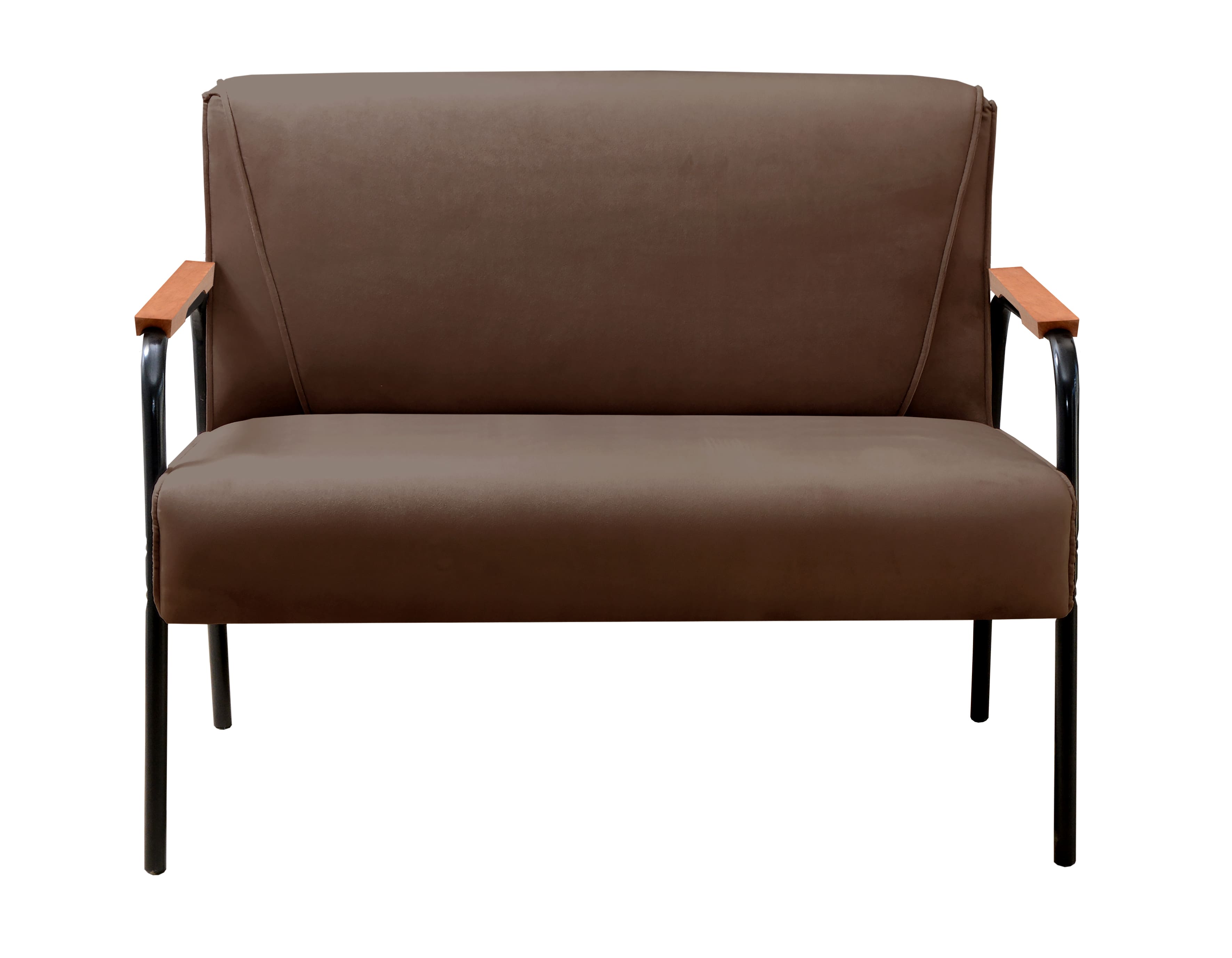 Sofá Namoradeira 2 Lugares Jade Com Apoio De Braço Madeira/metal - Veludo Marrom