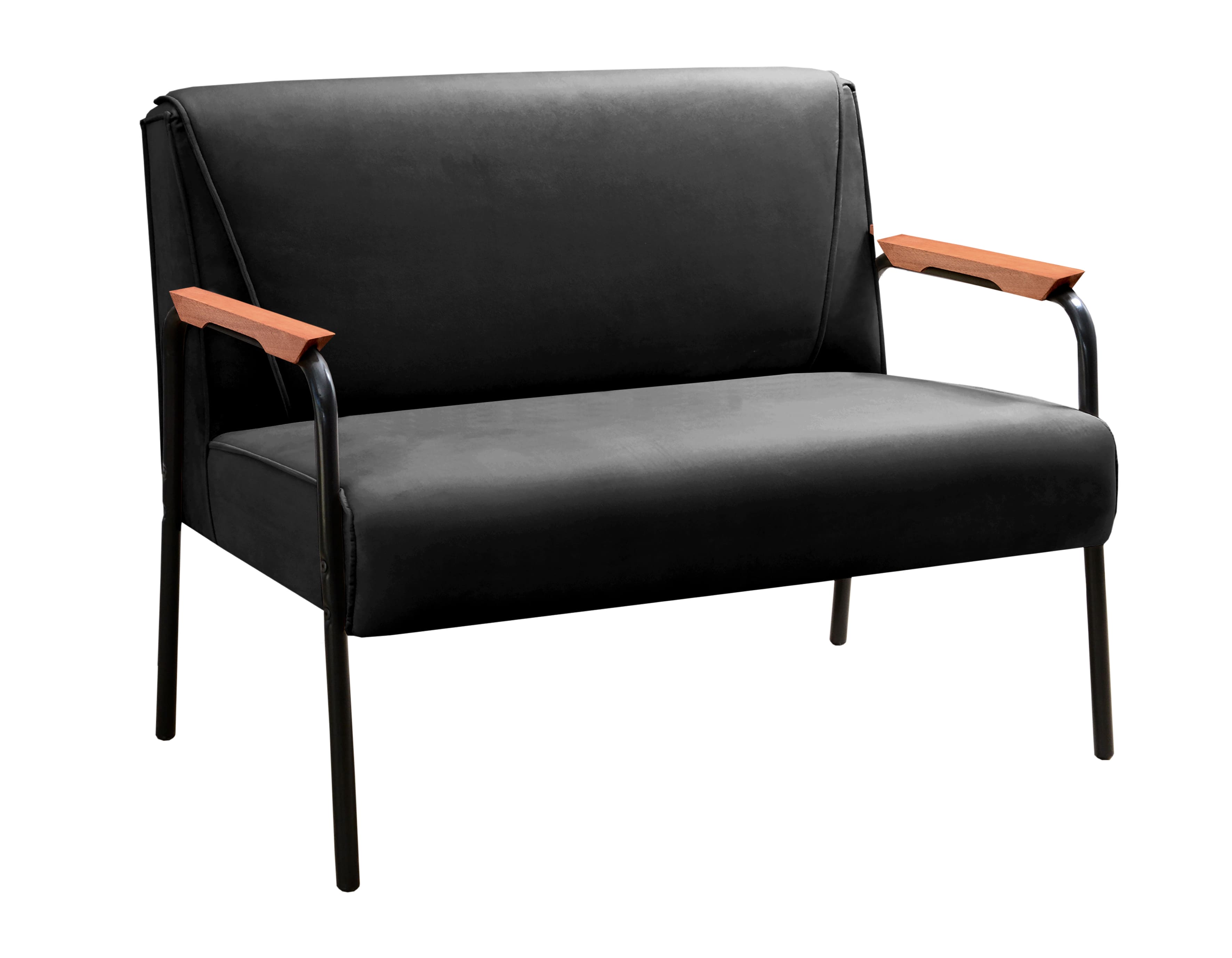 Sofá Namoradeira 2 Lugares Jade Com Apoio De Braço Madeira/metal - Veludo Preto