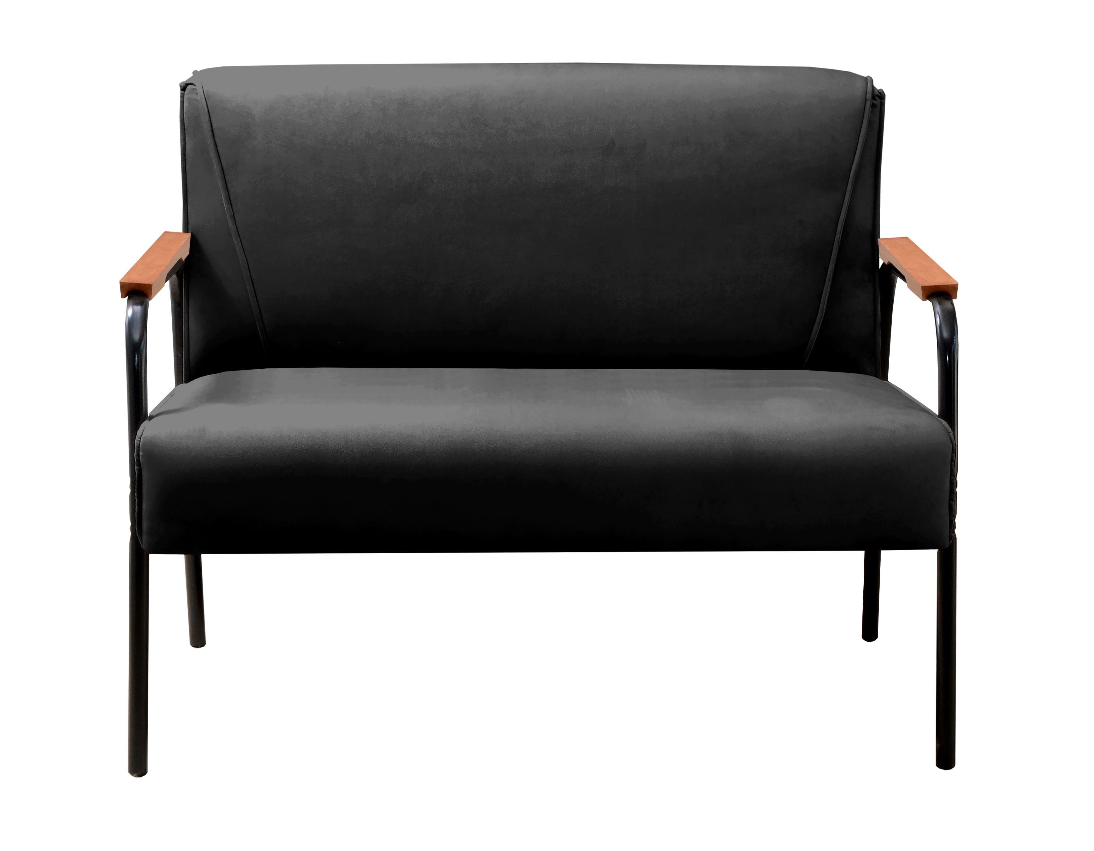 Sofá Namoradeira 2 Lugares Jade Com Apoio De Braço Madeira/metal - Veludo Preto