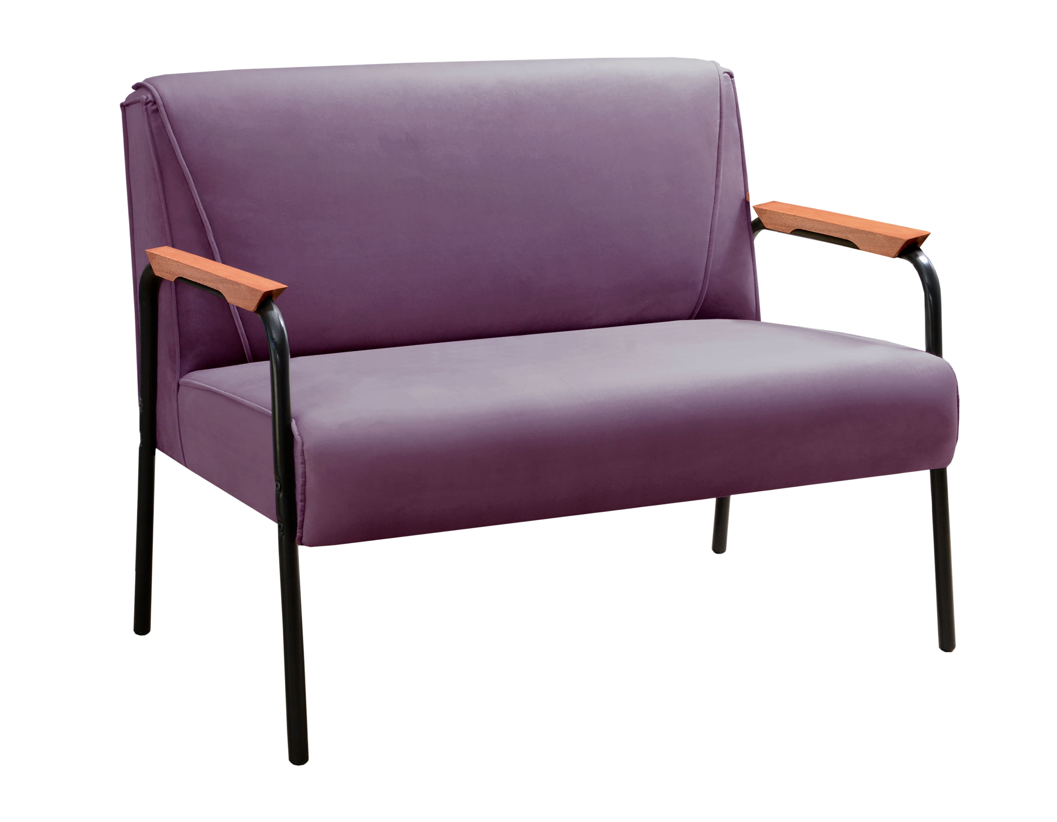 Sofá Namoradeira 2 Lugares Jade Com Apoio De Braço Madeira/metal - Veludo Roxo