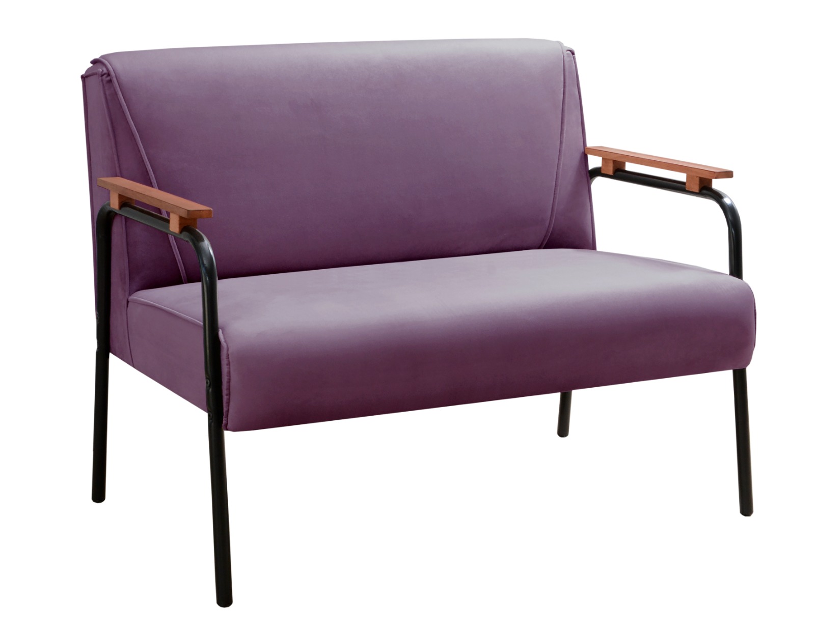 Sofá Namoradeira 2 Lugares Jade Com Apoio De Braço Madeira/metal - Veludo Roxo
