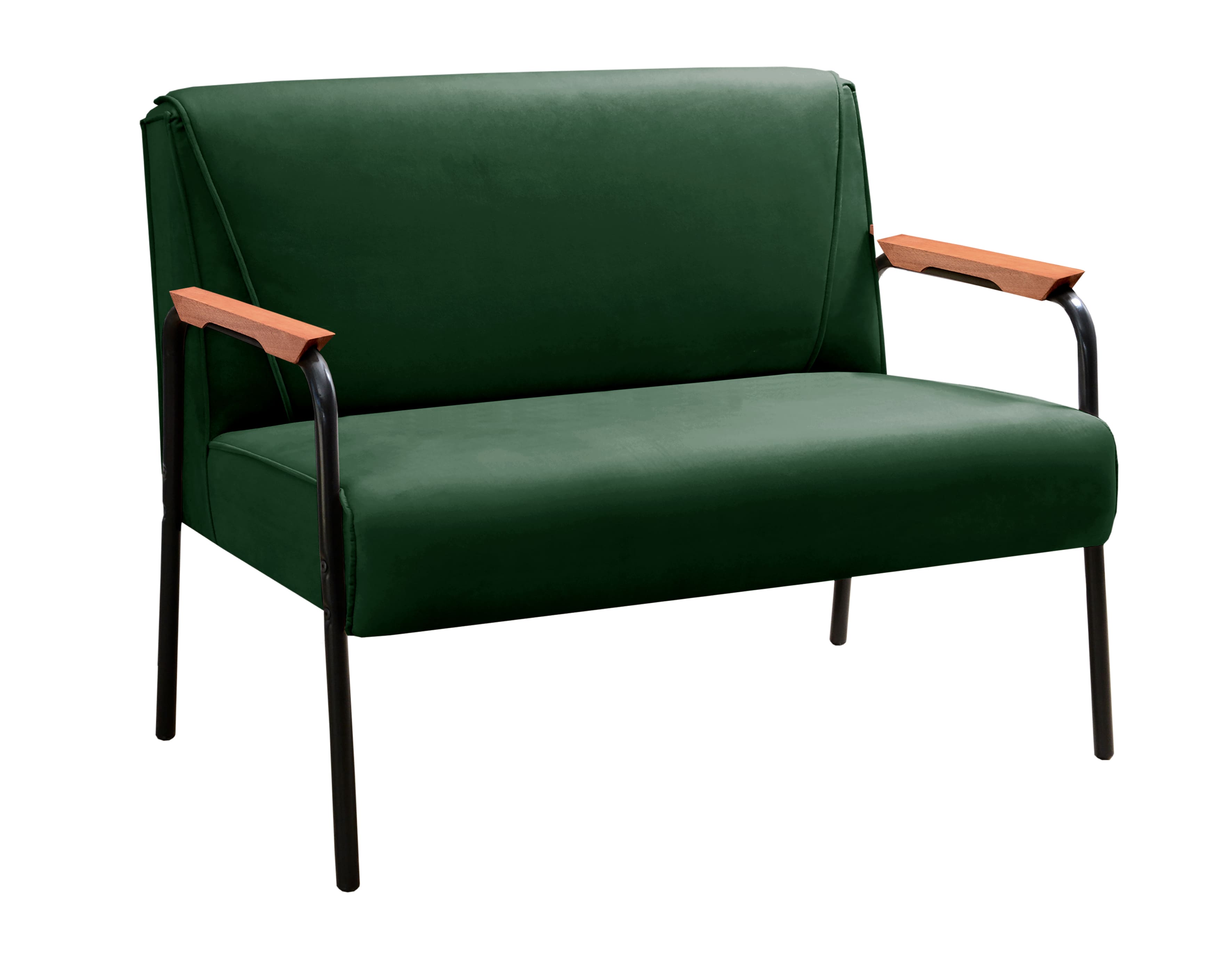 Sofá Namoradeira 2 Lugares Jade Com Apoio De Braço Madeira/metal - Veludo Verde