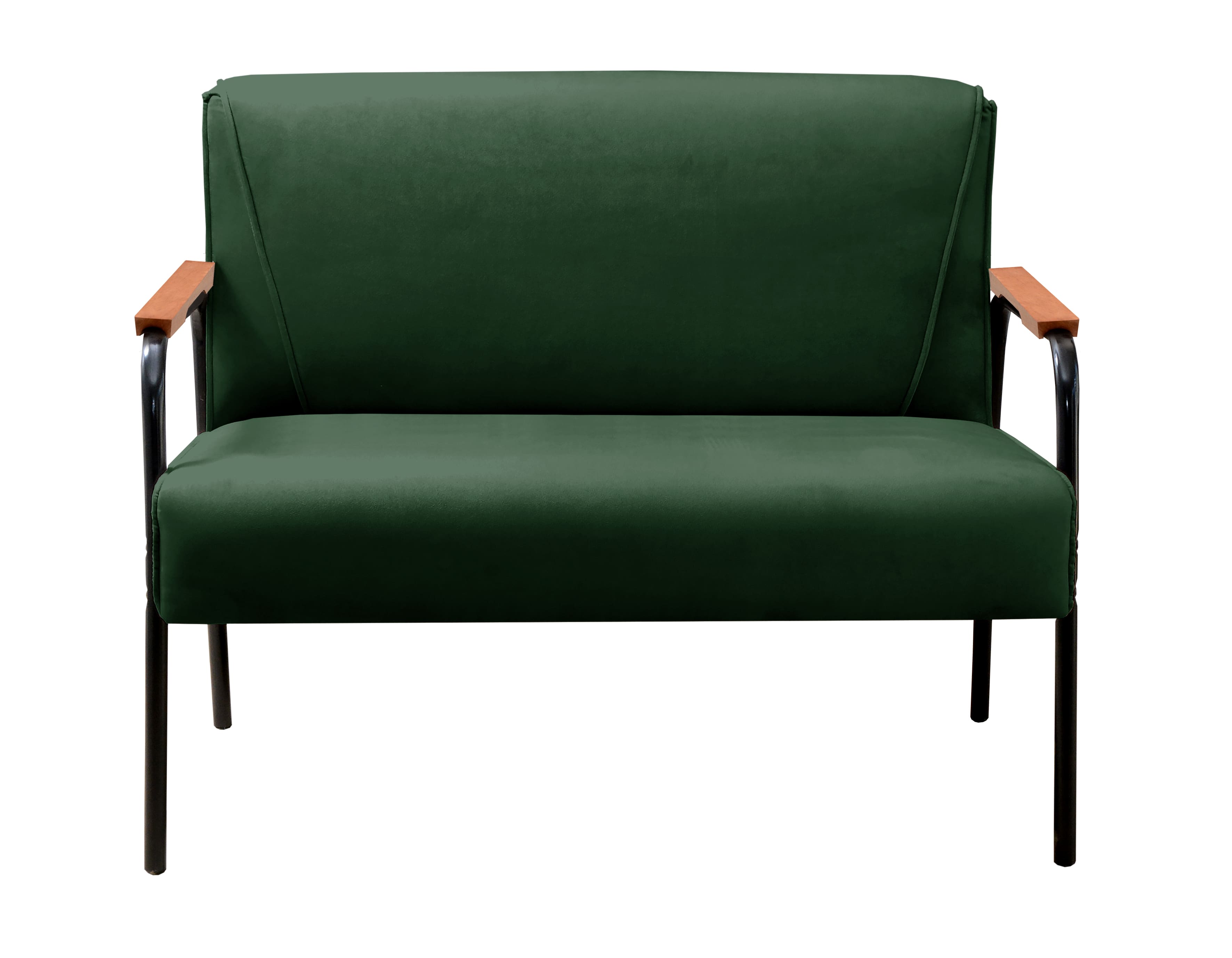 Sofá Namoradeira 2 Lugares Jade Com Apoio De Braço Madeira/metal - Veludo Verde