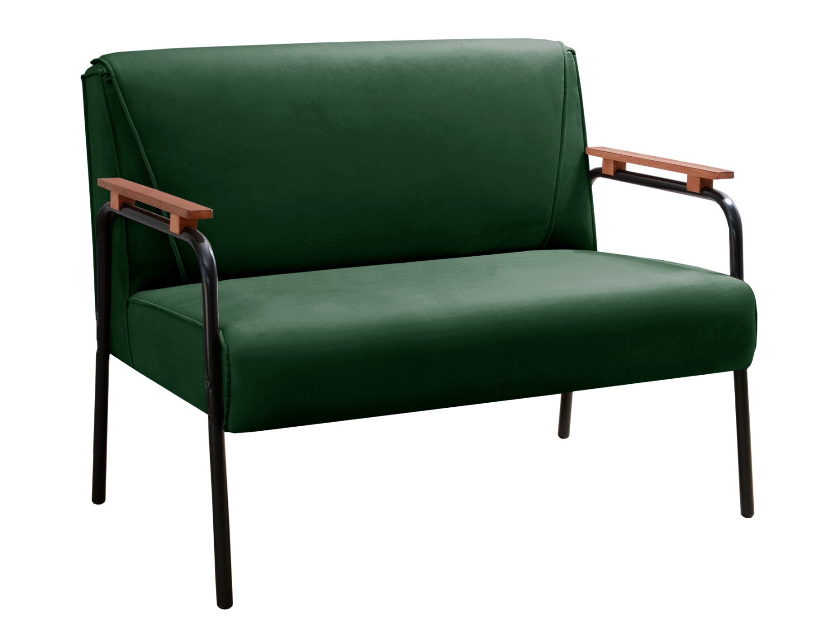 Sofá Namoradeira 2 Lugares Jade Com Apoio De Braço Madeira/metal - Veludo Verde
