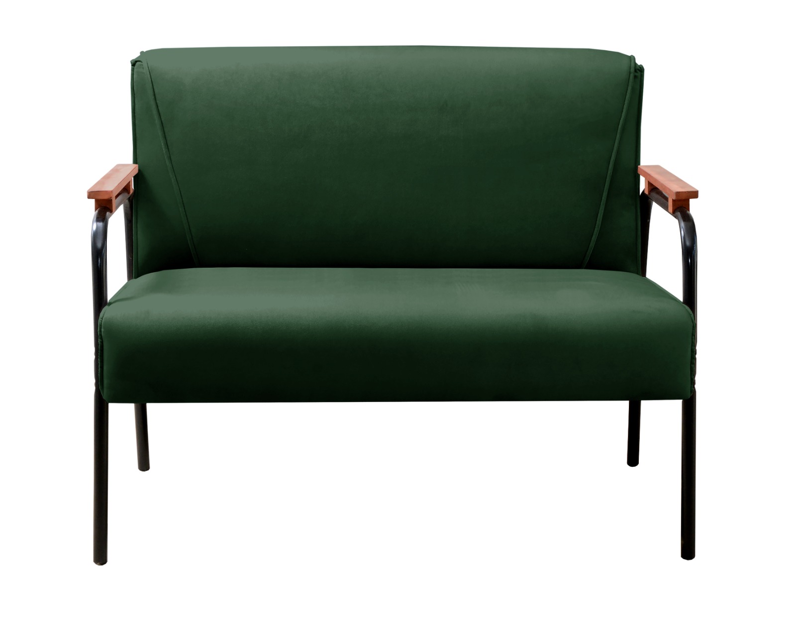 Sofá Namoradeira 2 Lugares Jade Com Apoio De Braço Madeira/metal - Veludo Verde