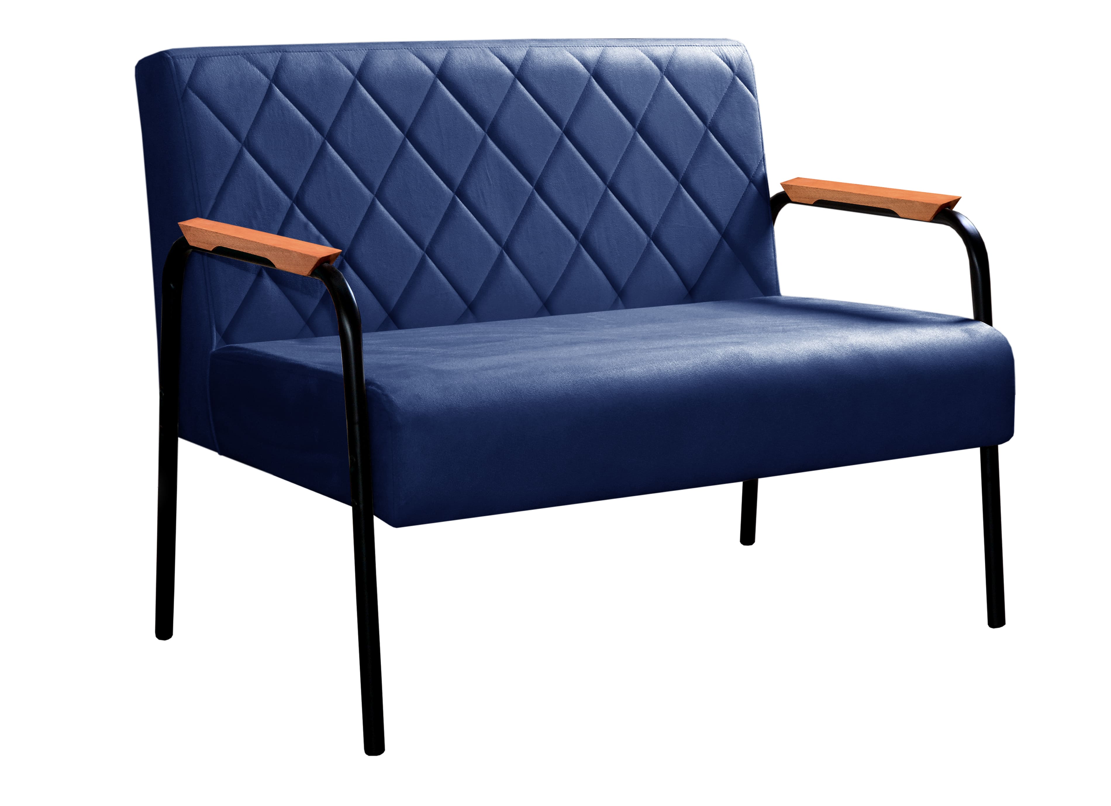 Sofá Namoradeira 2 Lugares Ludmilla Com Apoio De Braço Madeira/metal - Suede Azul Marinho