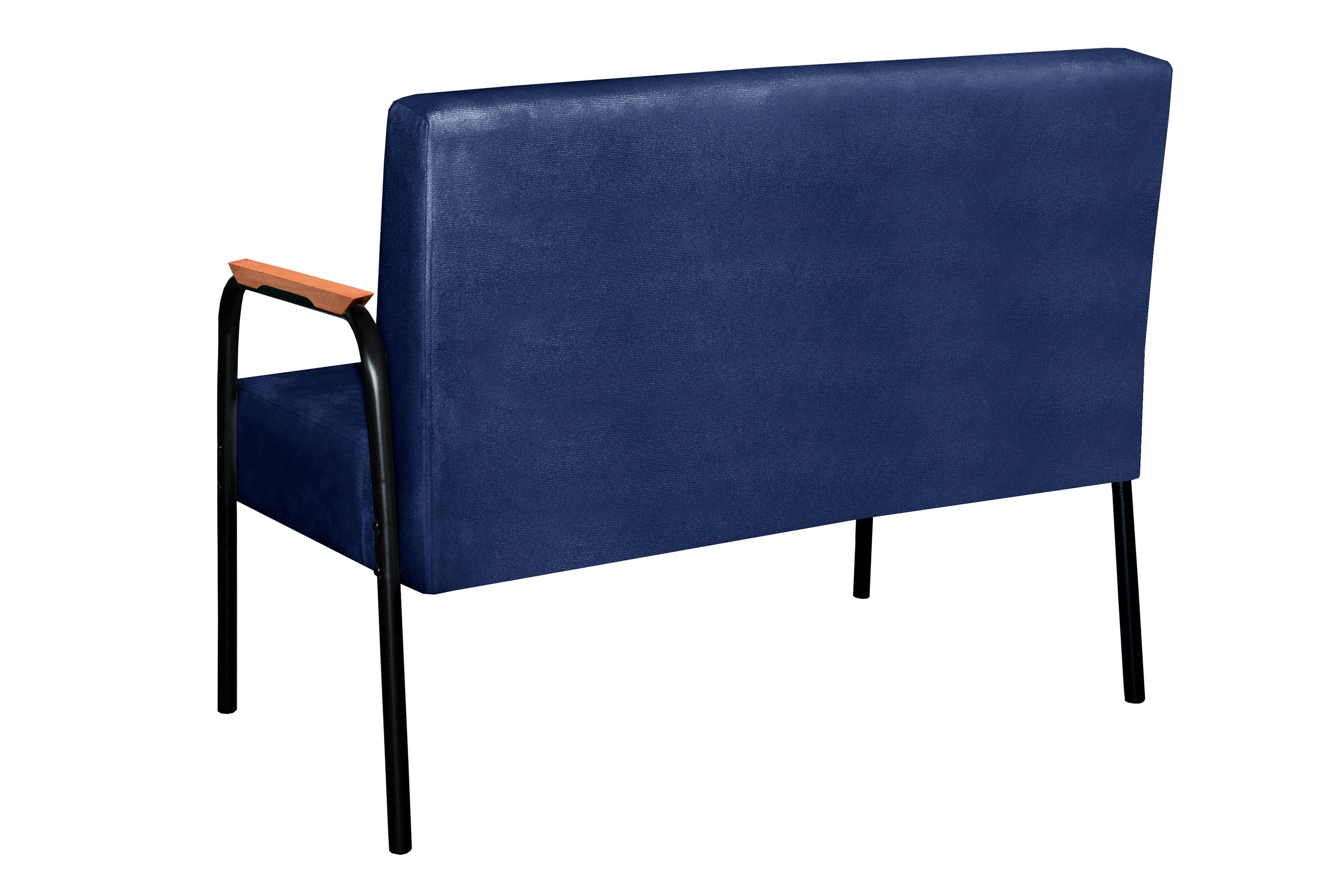 Sofá Namoradeira 2 Lugares Ludmilla Com Apoio De Braço Madeira/metal - Suede Azul Marinho