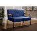 Sofá Namoradeira 2 Lugares Ludmilla Com Apoio De Braço Madeira/metal - Suede Azul Marinho