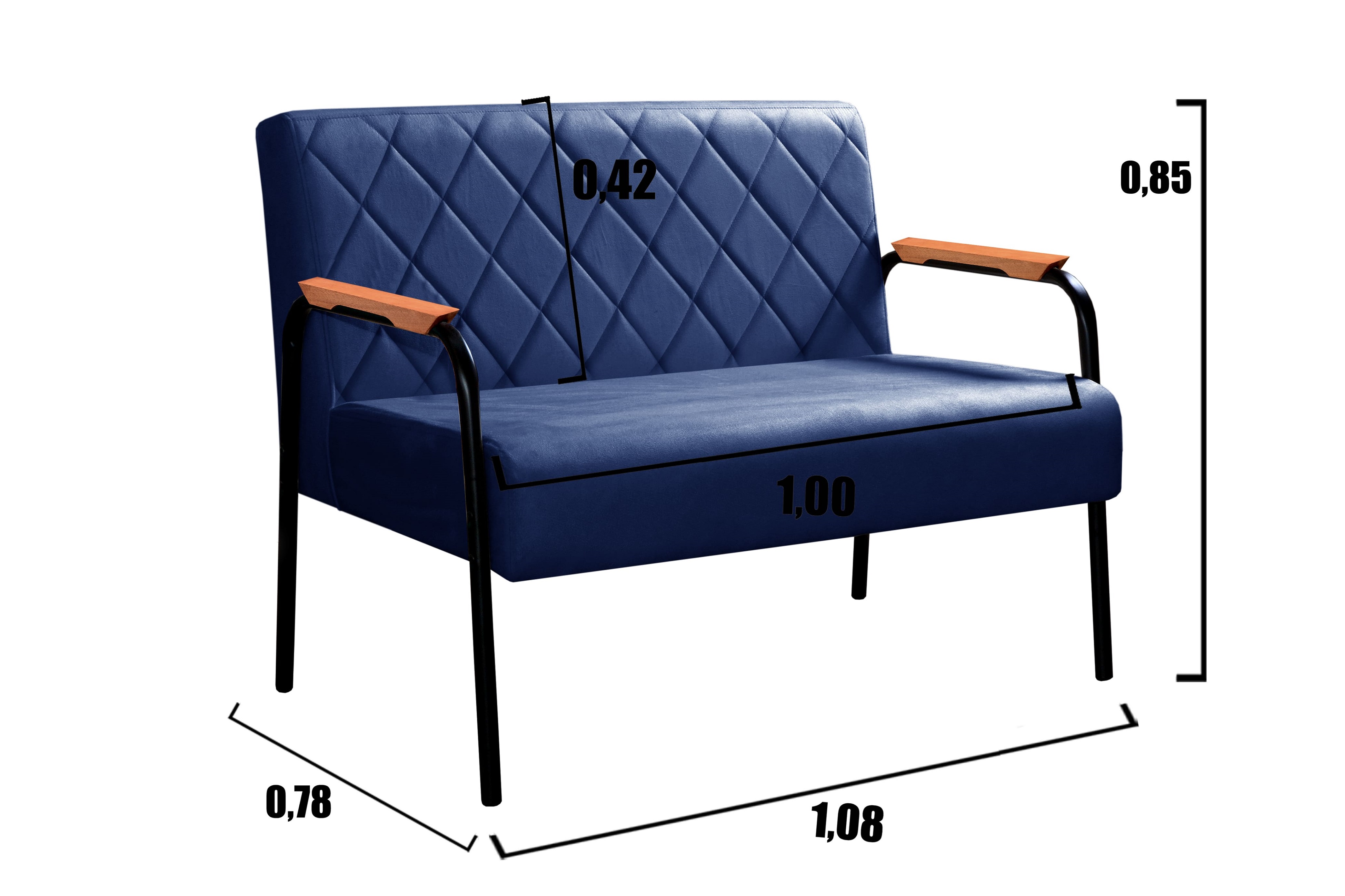 Sofá Namoradeira 2 Lugares Ludmilla Com Apoio De Braço Madeira/metal - Suede Azul Marinho