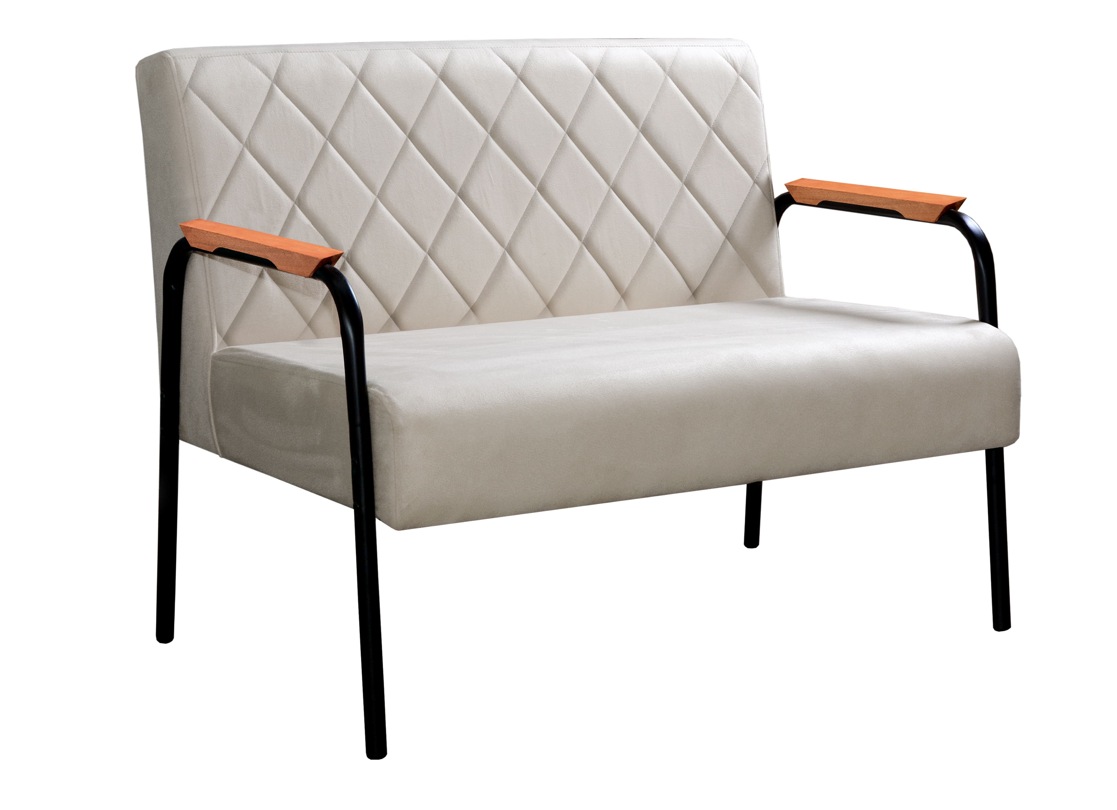 Sofá Namoradeira 2 Lugares Ludmilla Com Apoio De Braço Madeira/metal - Suede Bege Claro