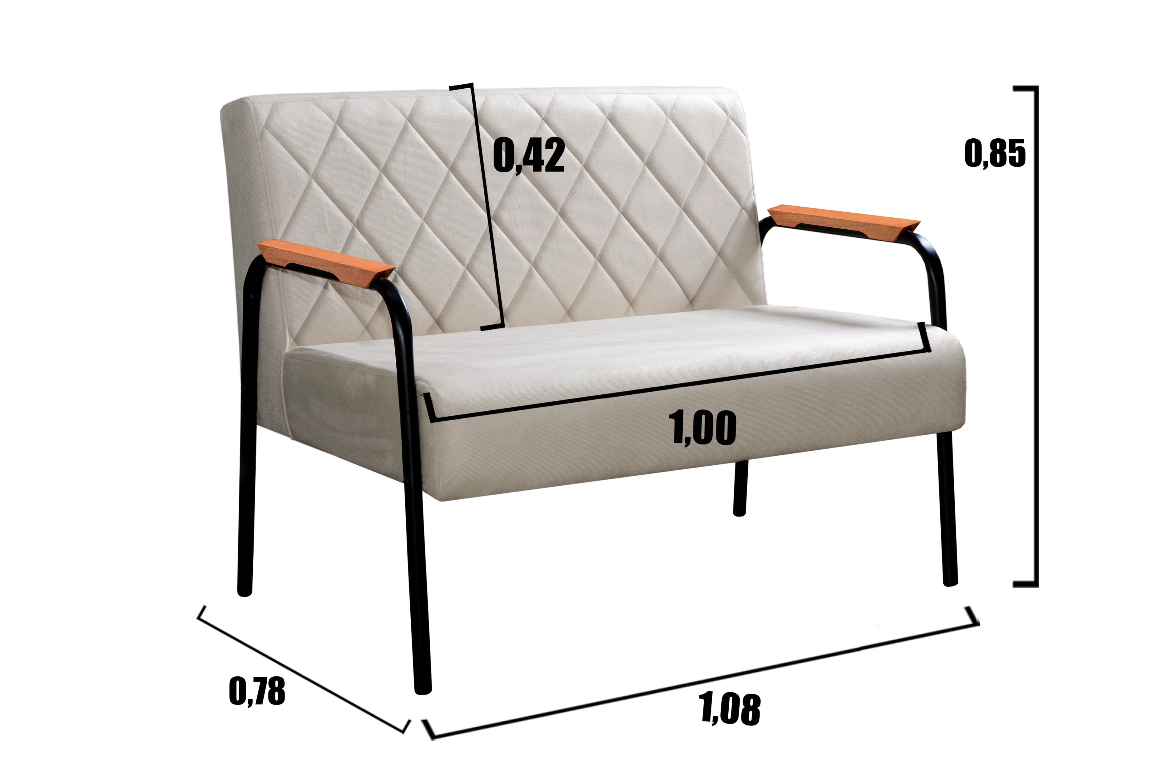Sofá Namoradeira 2 Lugares Ludmilla Com Apoio De Braço Madeira/metal - Suede Bege Claro
