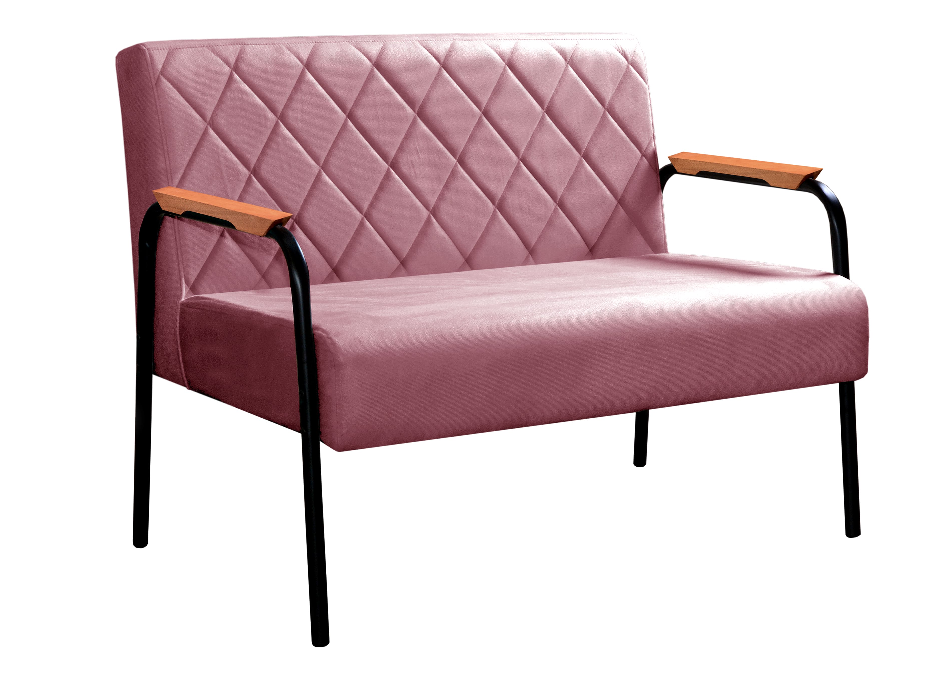 Sofá Namoradeira 2 Lugares Ludmilla Com Apoio De Braço Madeira/metal - Suede Rosa