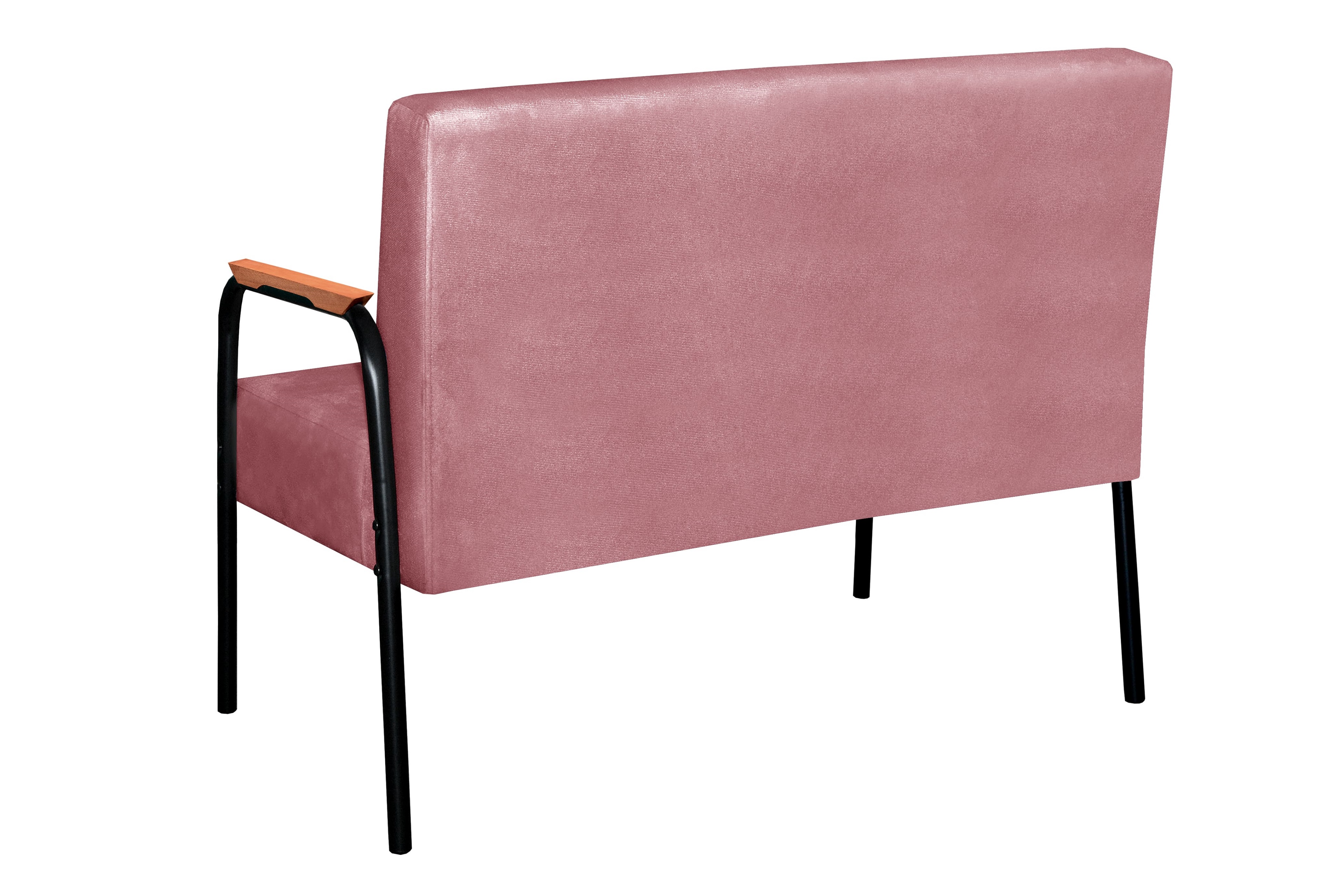 Sofá Namoradeira 2 Lugares Ludmilla Com Apoio De Braço Madeira/metal - Suede Rosa