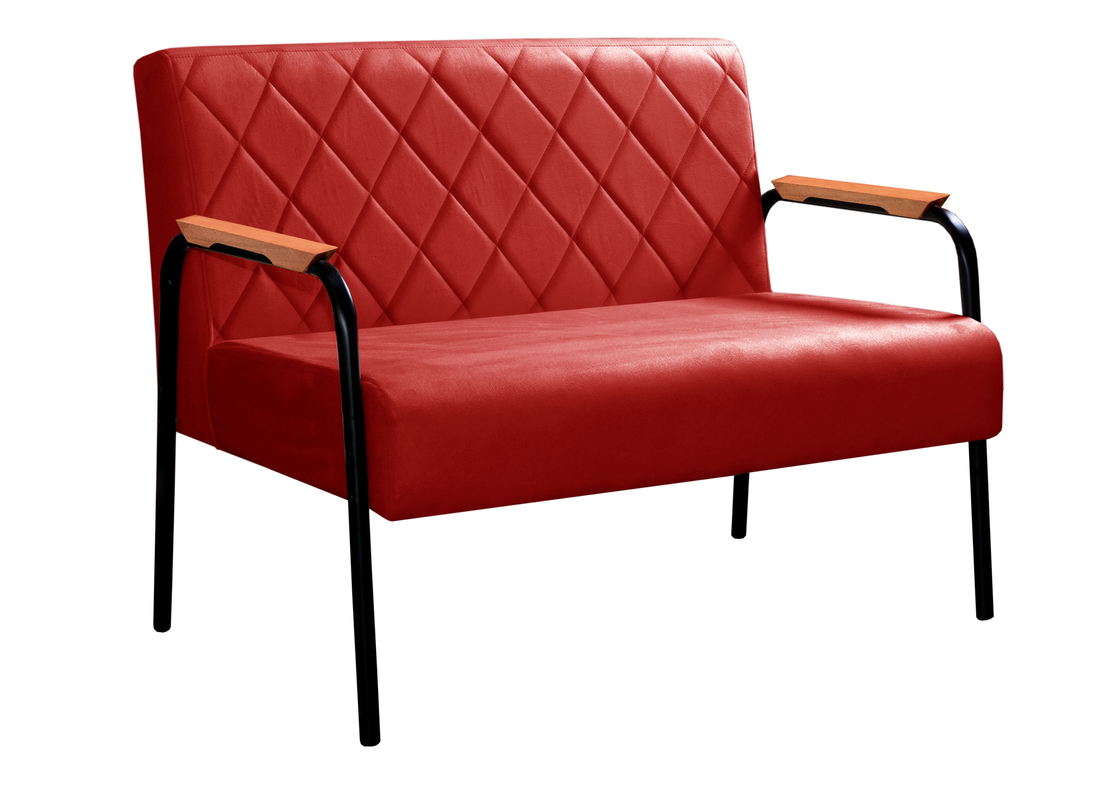 Sofá Namoradeira 2 Lugares Ludmilla Com Apoio De Braço Madeira/metal - Suede Vermelho