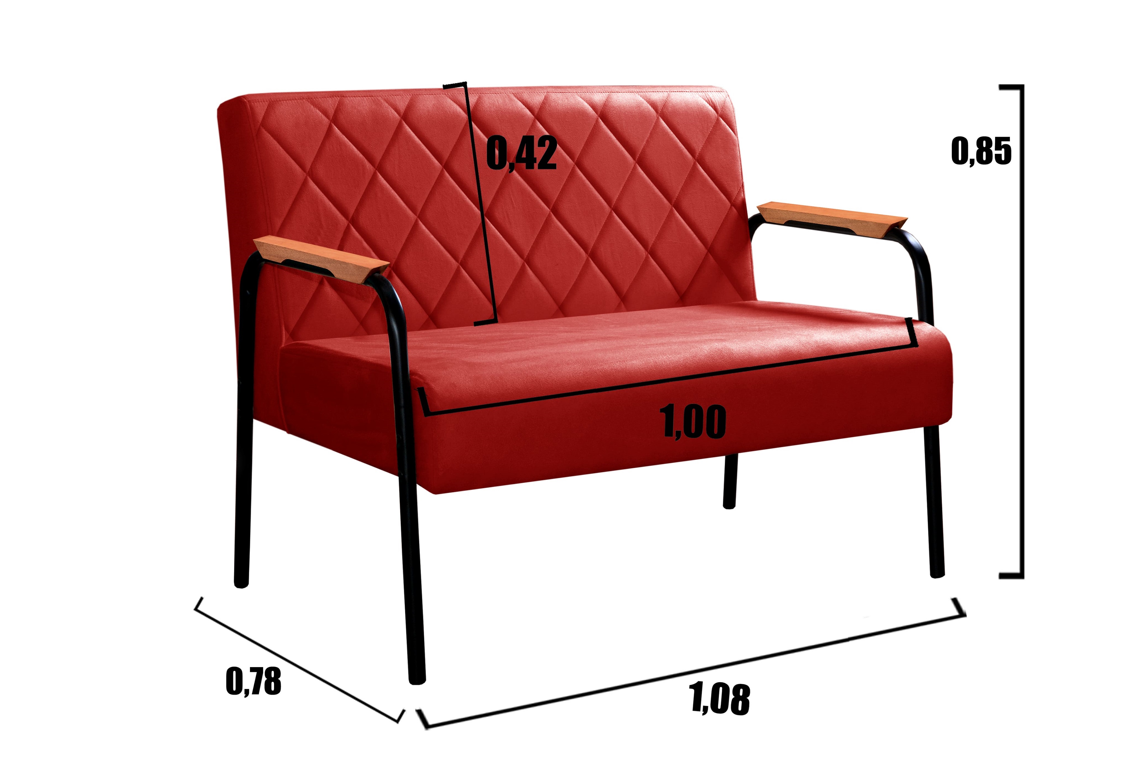 Sofá Namoradeira 2 Lugares Ludmilla Com Apoio De Braço Madeira/metal - Suede Vermelho