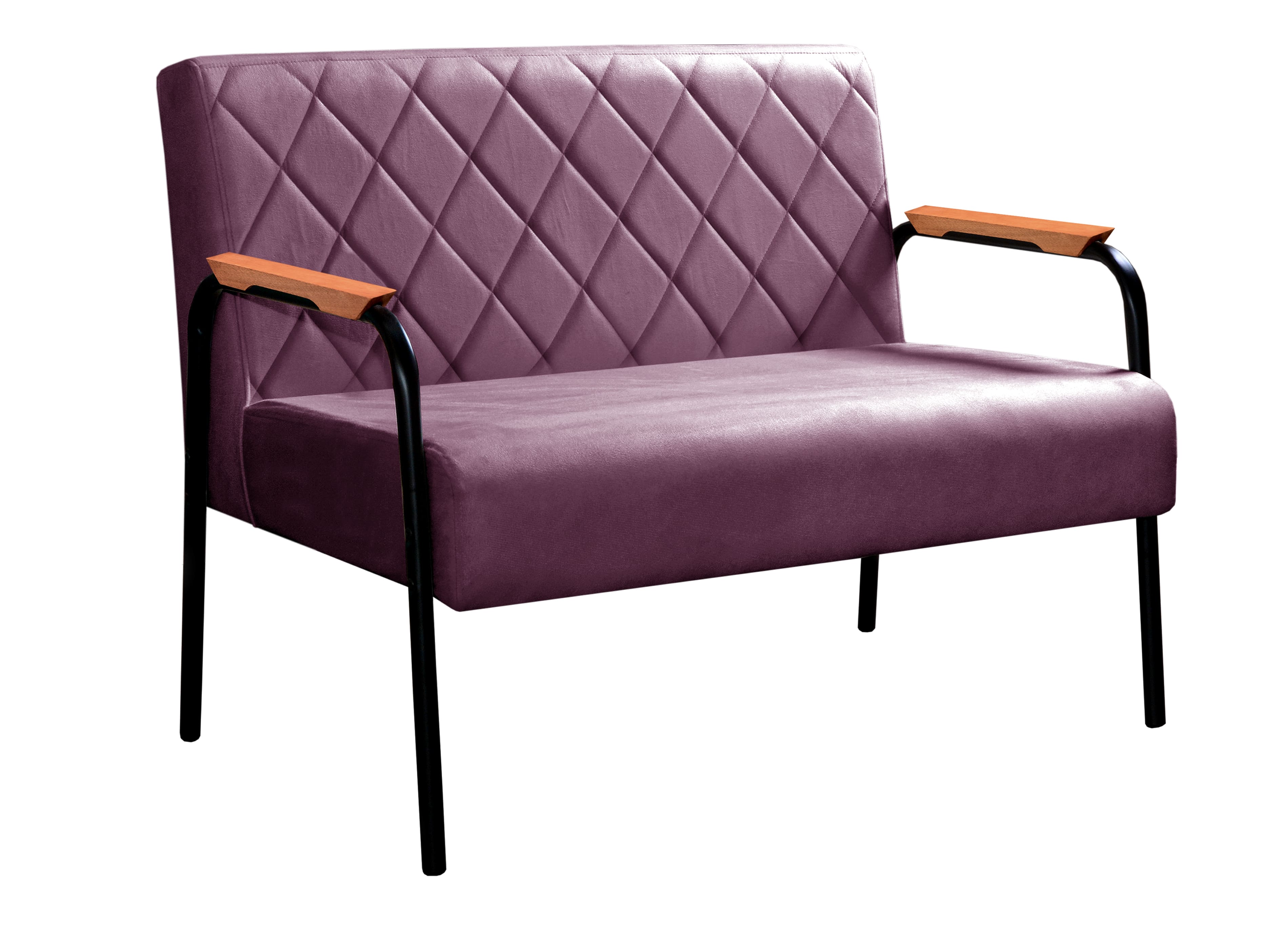 Sofá Namoradeira 2 Lugares Ludmilla Com Apoio De Braço Madeira/metal - Veludo Roxo