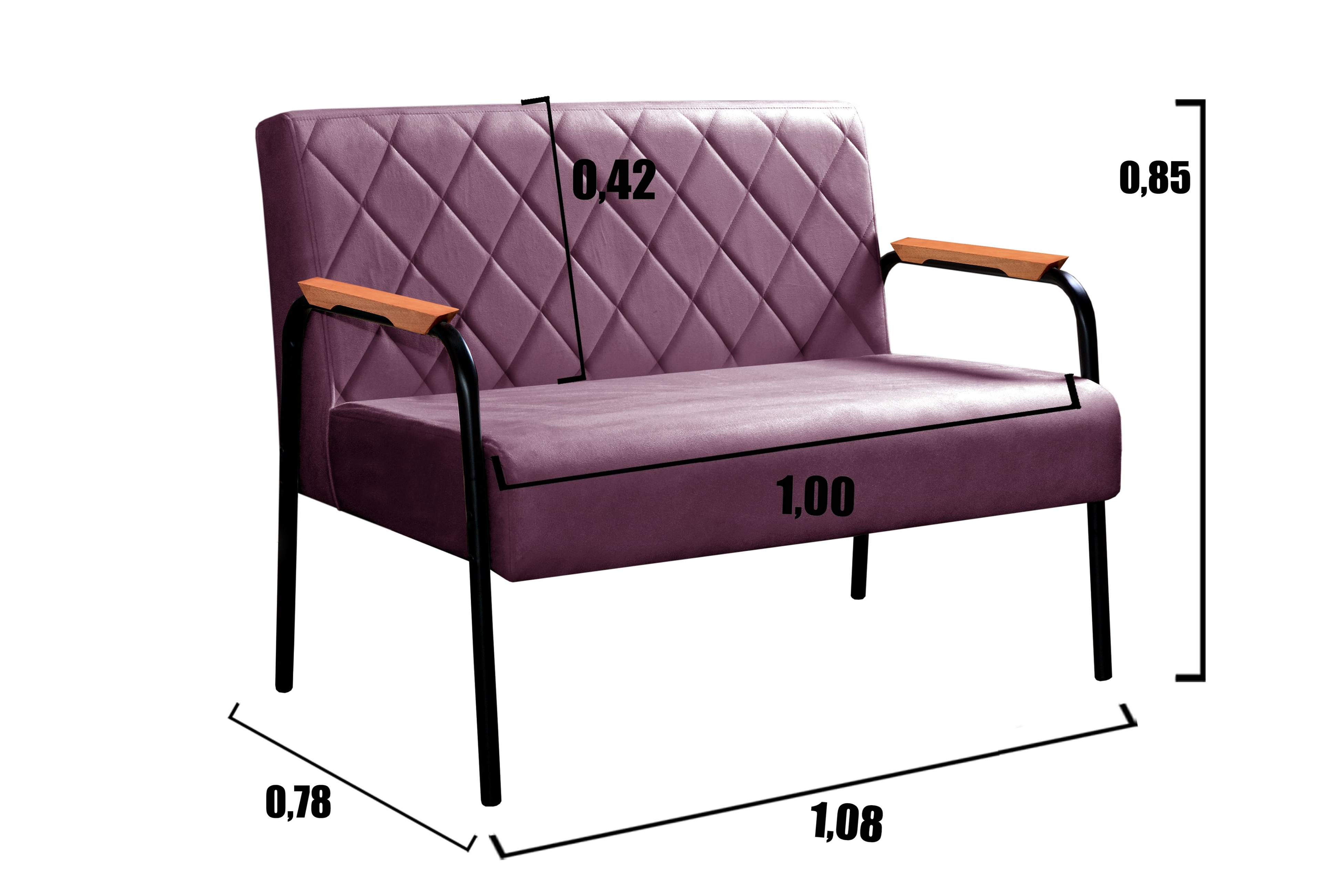 Sofá Namoradeira 2 Lugares Ludmilla Com Apoio De Braço Madeira/metal - Veludo Roxo