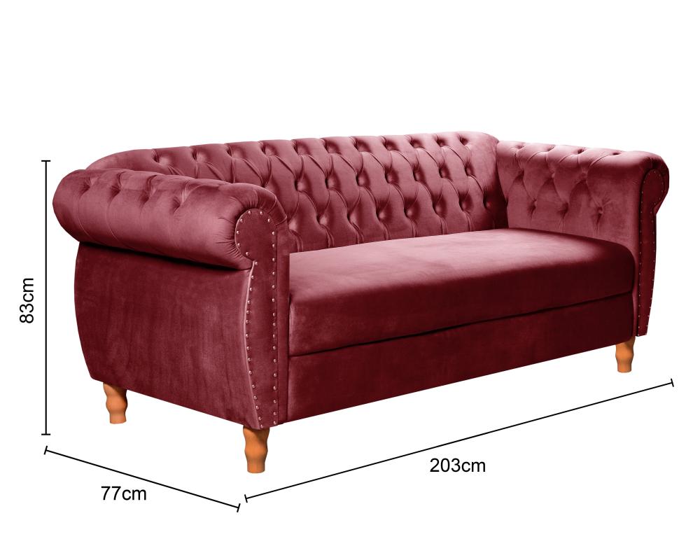 Sofá Nobreza 3 Lugares Cor:Suede Bordô 110