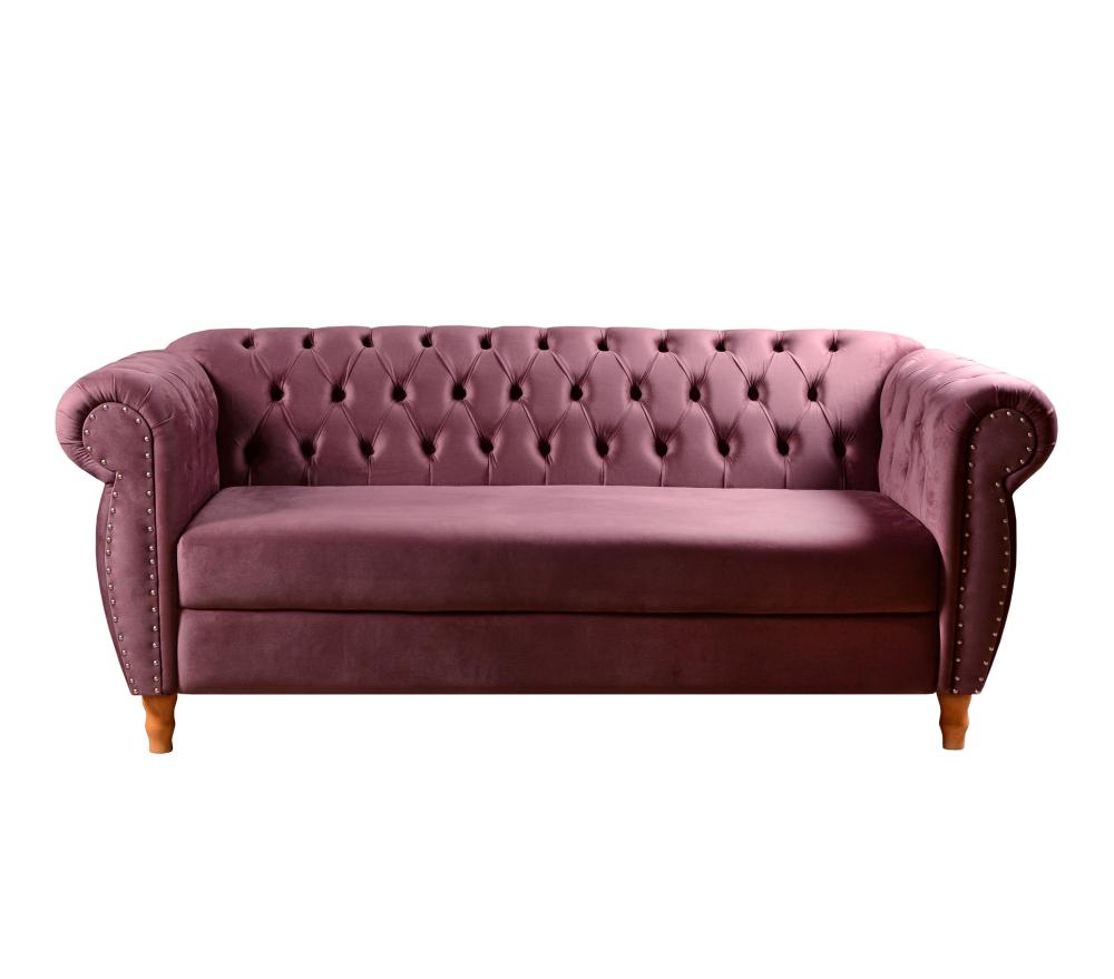 Sofá Nobreza 3 Lugares Cor:Veludo Roxo 380